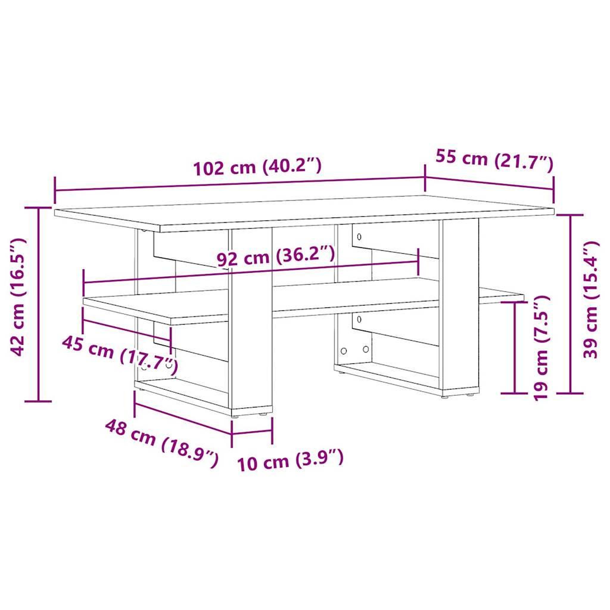 Voir la diapositive 6 : VIDAXL Table basse chene artisanal 102x55x42 cm bois d'ingenierie