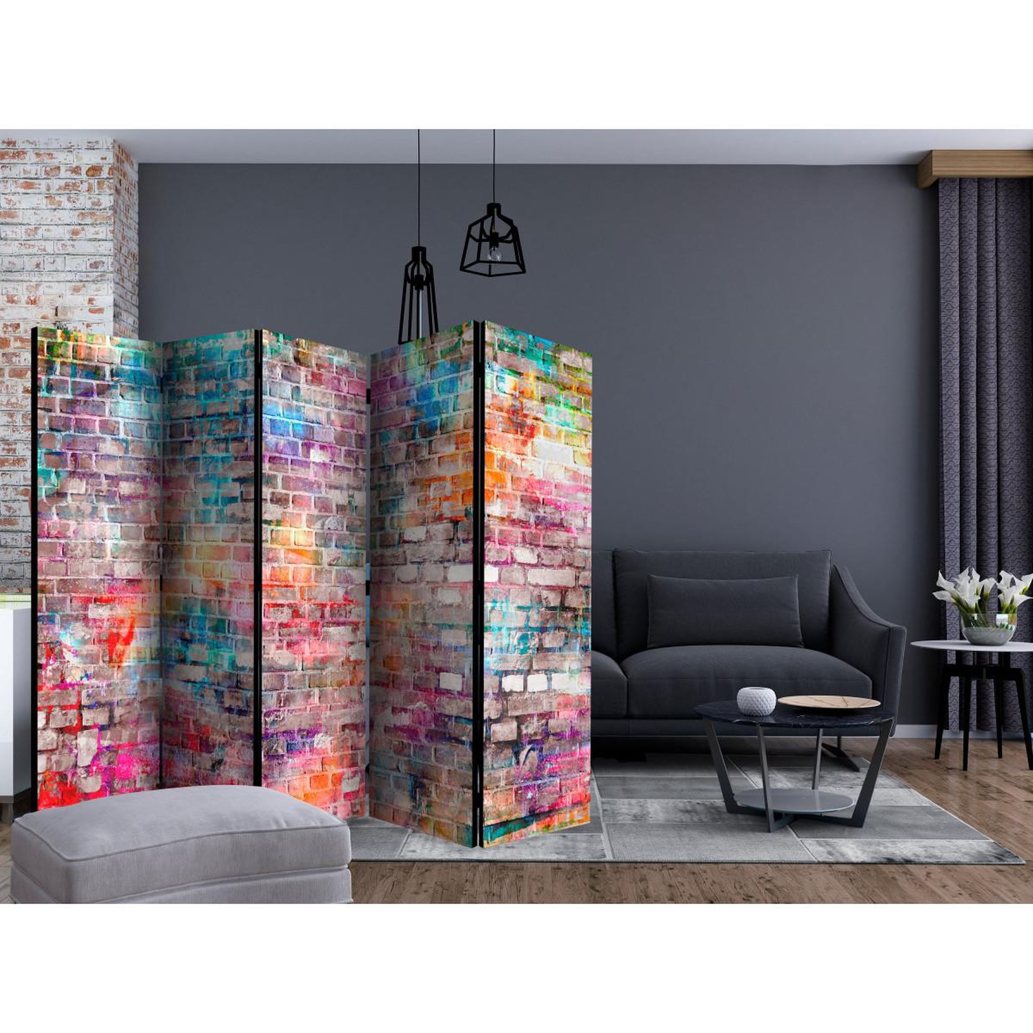 Voir la diapositive 2 : Paris Prix Paravent 5 volets  colourful brick  172x225cm