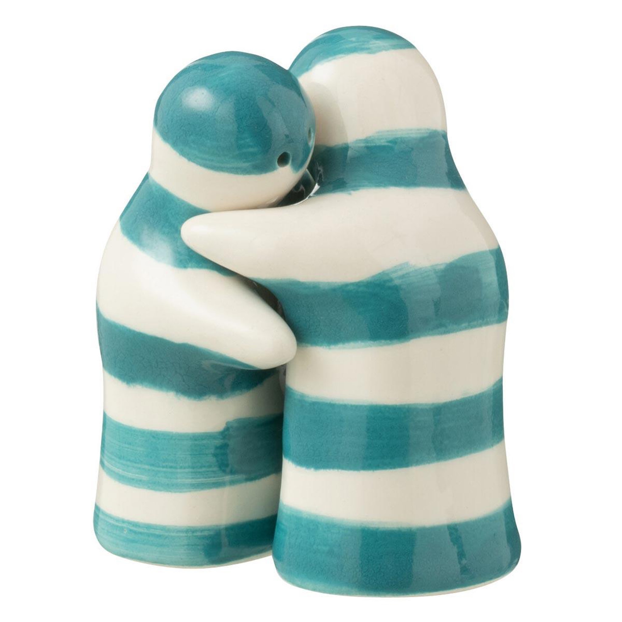 J-LINE Salière & poivrière en céramique  granada rayure  8cm bleu aqua