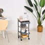 Voir la diapositive 5 : HOMCOM Chariot de service desserte de cuisine à roulettes 2 étagères + plateau amovible + tiroir bois de pin MDF
