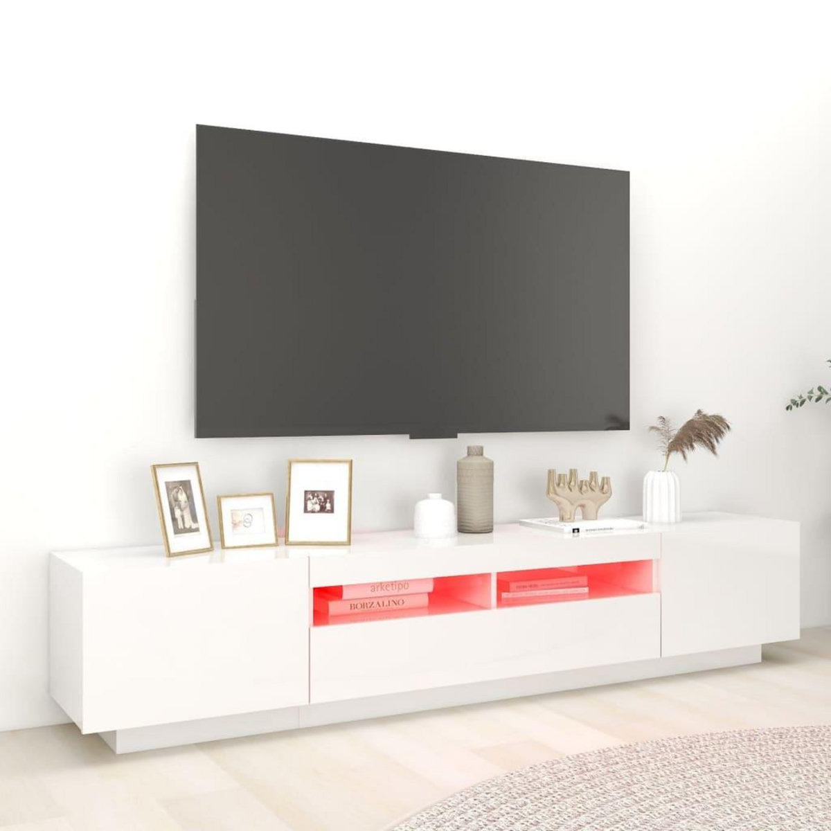VIDAXL Meuble TV avec lumieres LED Blanc brillant 200x35x40 cm