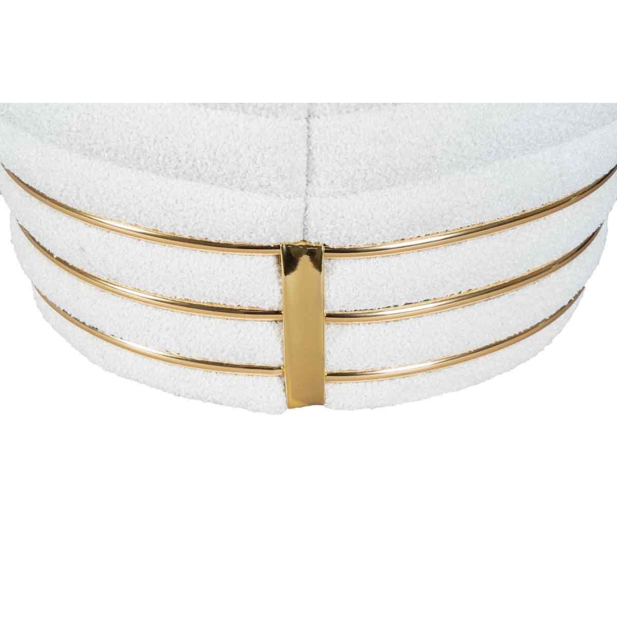 Voir la diapositive 3 : Paris Prix Tabouret Déco en Tissu  Doric  50cm Blanc & Or