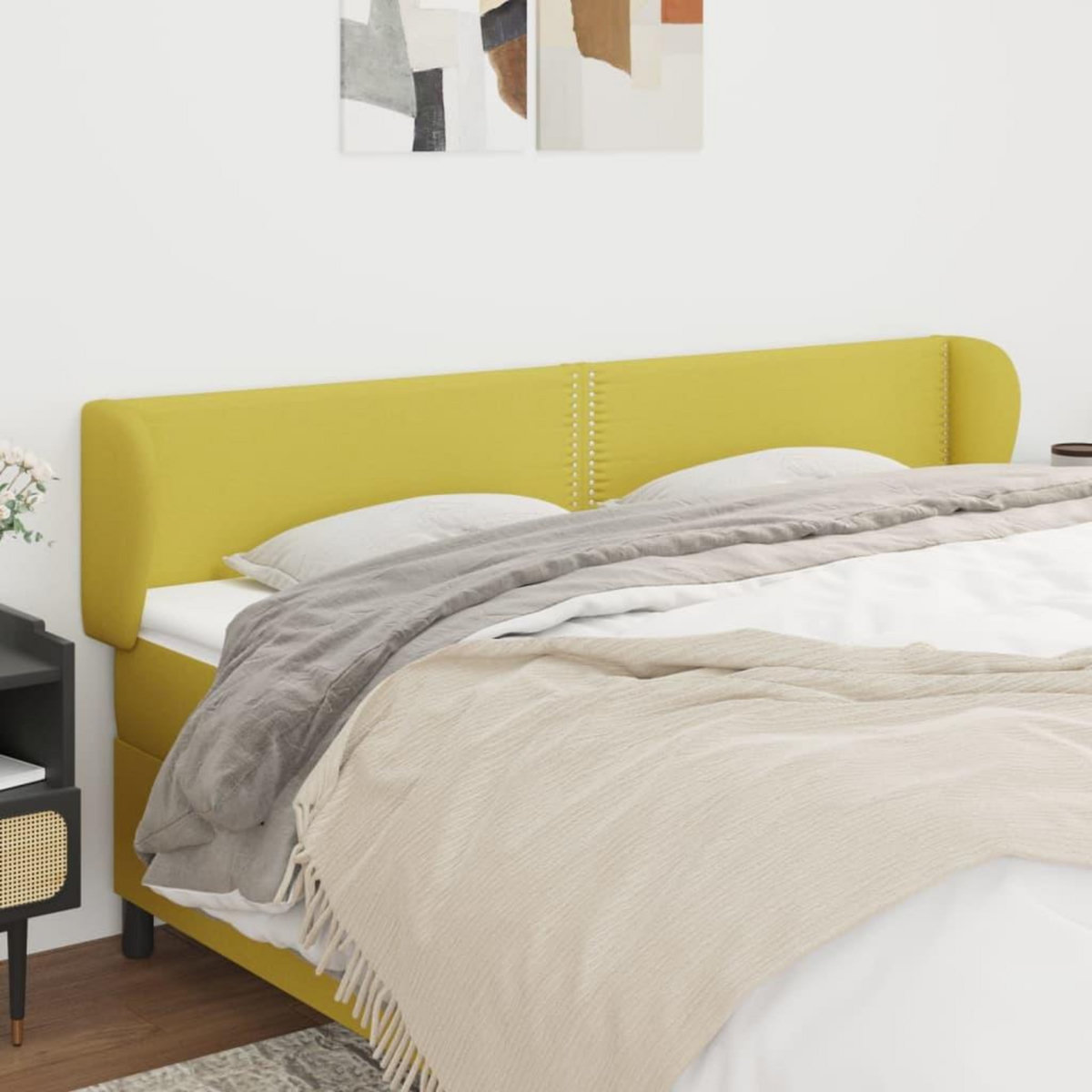 VIDAXL Tete de lit avec oreilles Vert 163x23x78/88 cm Tissu