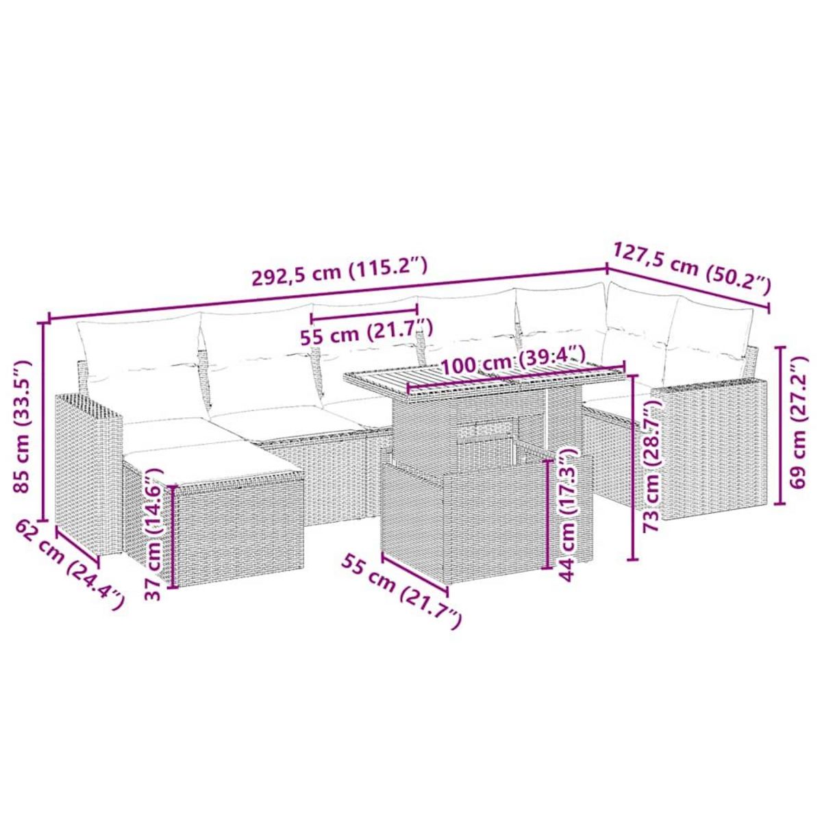 VIDAXL Salon de jardin avec coussins 8 pcs beige resine tressee