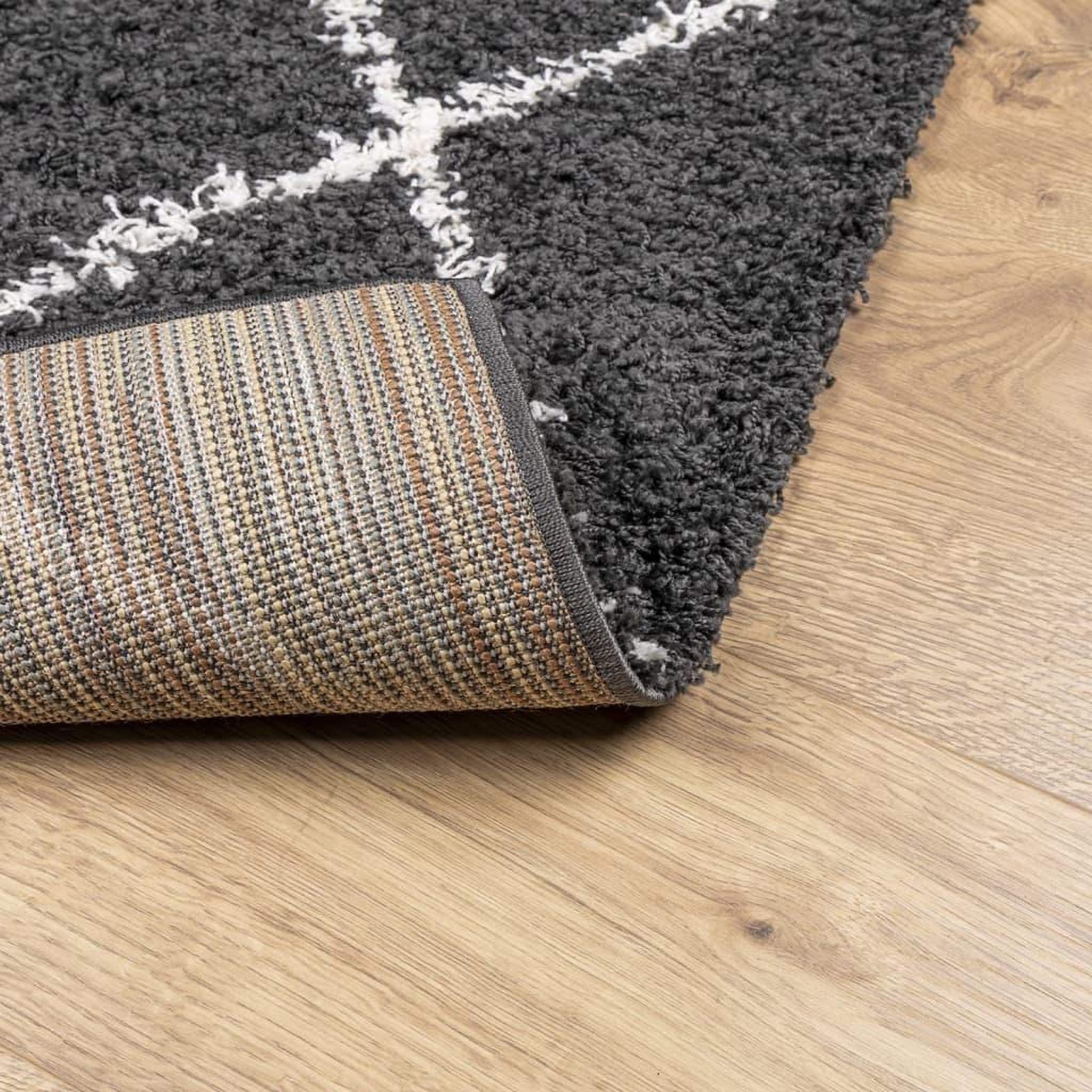 Voir la diapositive 5 : VIDAXL Tapis shaggy a poils longs moderne noir et creme 120x120 cm