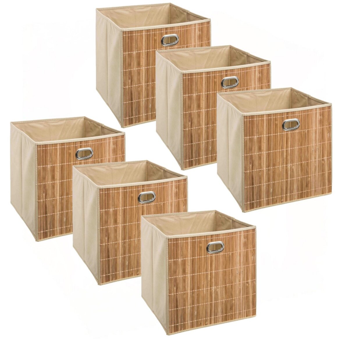 TOILINUX Lot de 6 Boîtes de rangement design en bambou et tissu - Beige