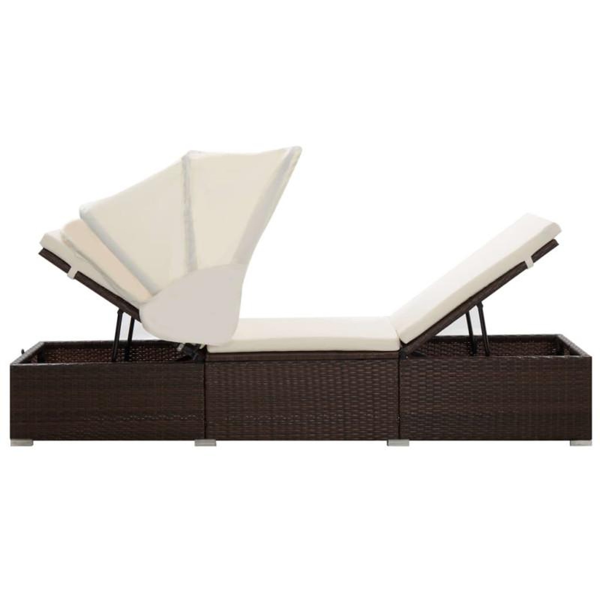 Voir la diapositive 5 : VIDAXL Chaise longue avec auvent et coussin résine tressée marron