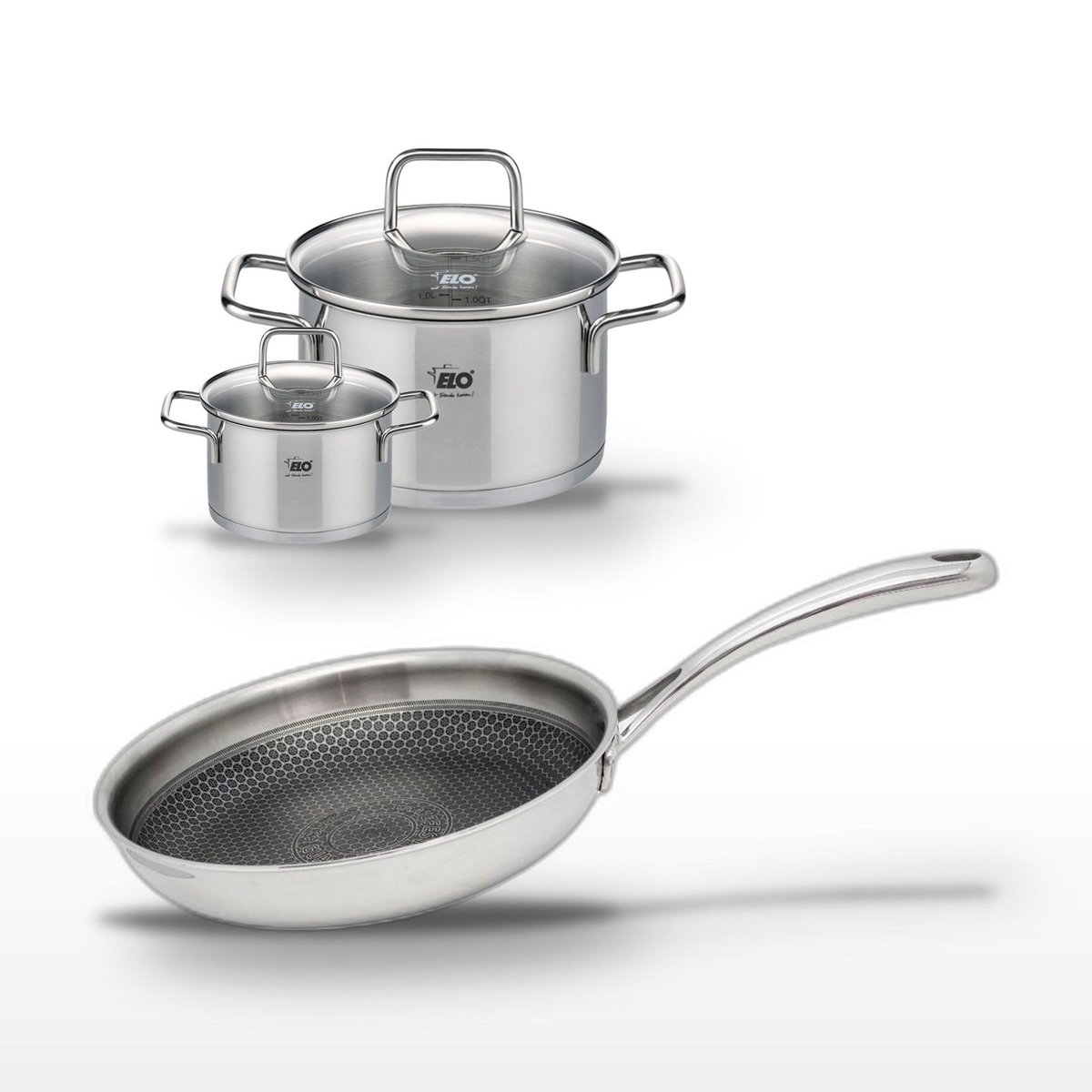 ELO Lot Poêle 28cm Elo Relief Evolution & 2 Faitouts 20/12cm