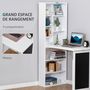 Voir la diapositive 4 : HOMCOM Bureau mural pliable table murale rabattable suspendue sur pied avec bibliothèque tableau à craie intégré panneaux particules blanc