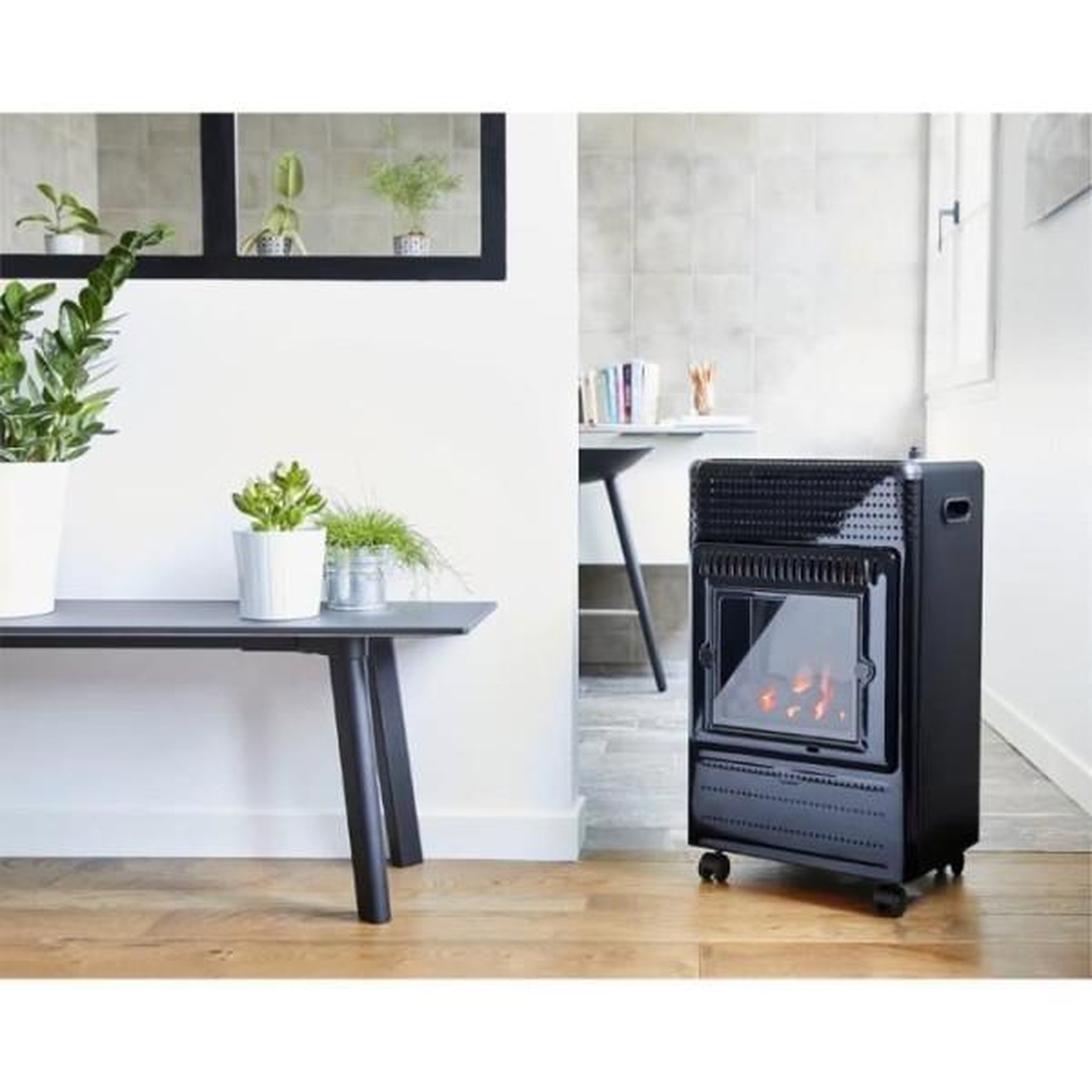 Voir la diapositive 2 : FAVEX Chauffage d'appoint gaz butane favex ektor fire - effet feu de cheminée - 3400 watts - infrableu - 3 puissances