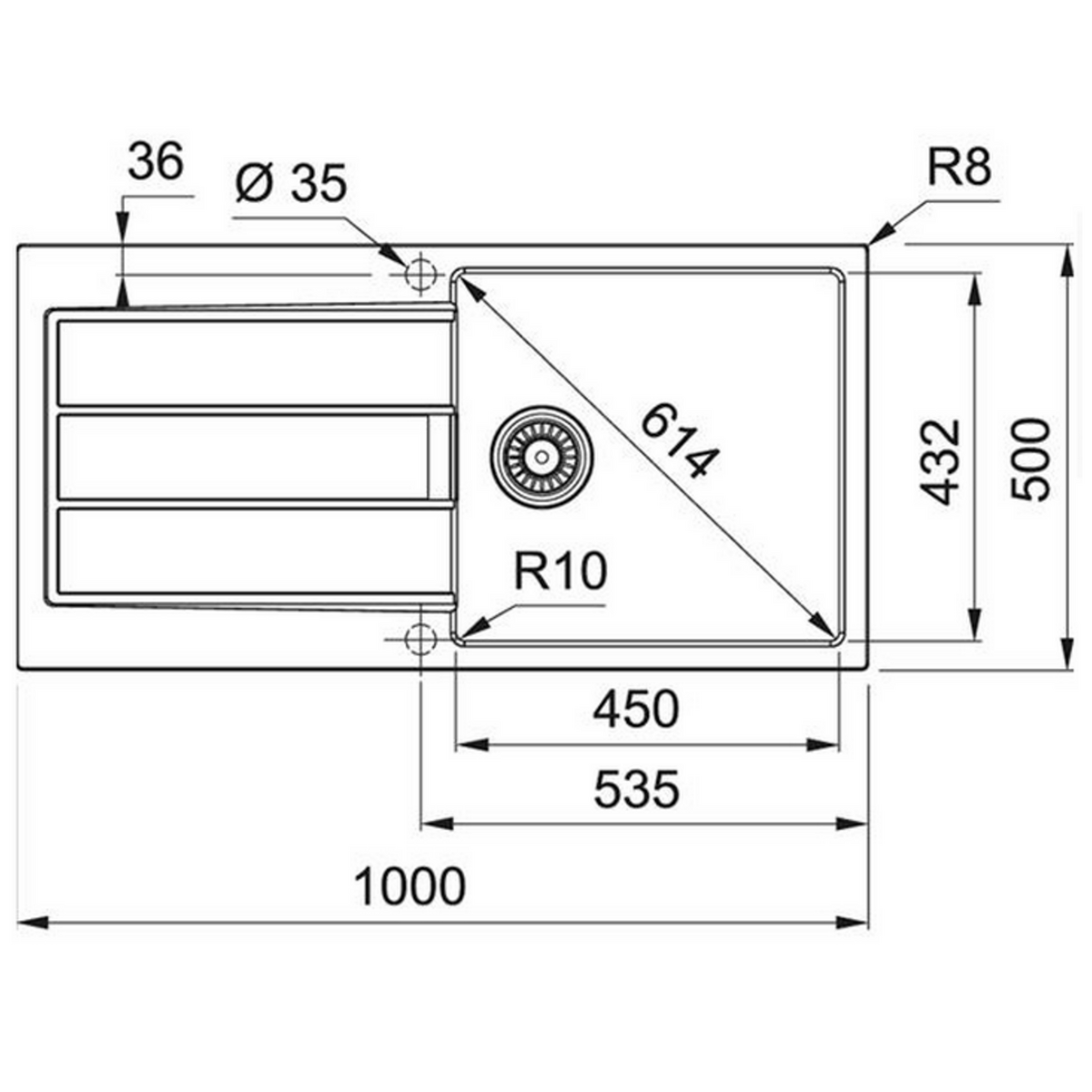 franke Evier à encastrer 60cm manuel carbone avec siphon - 842143