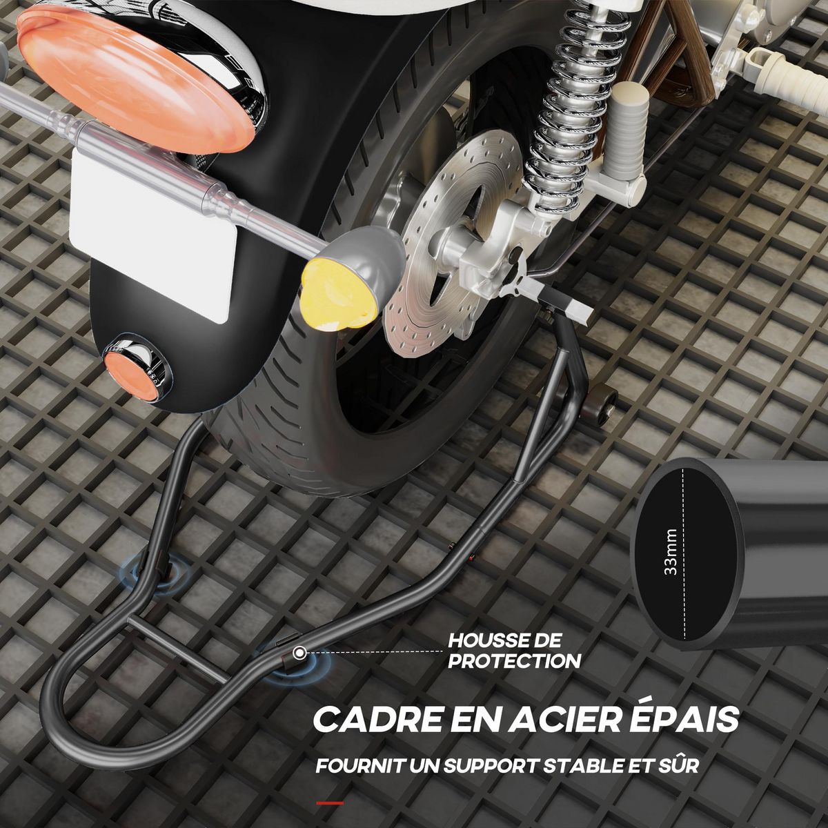 HOMCOM Support béquille de moto arrière support de roue lève moto arrière sur roulettes avec bobine de bras oscillant U + L, noir