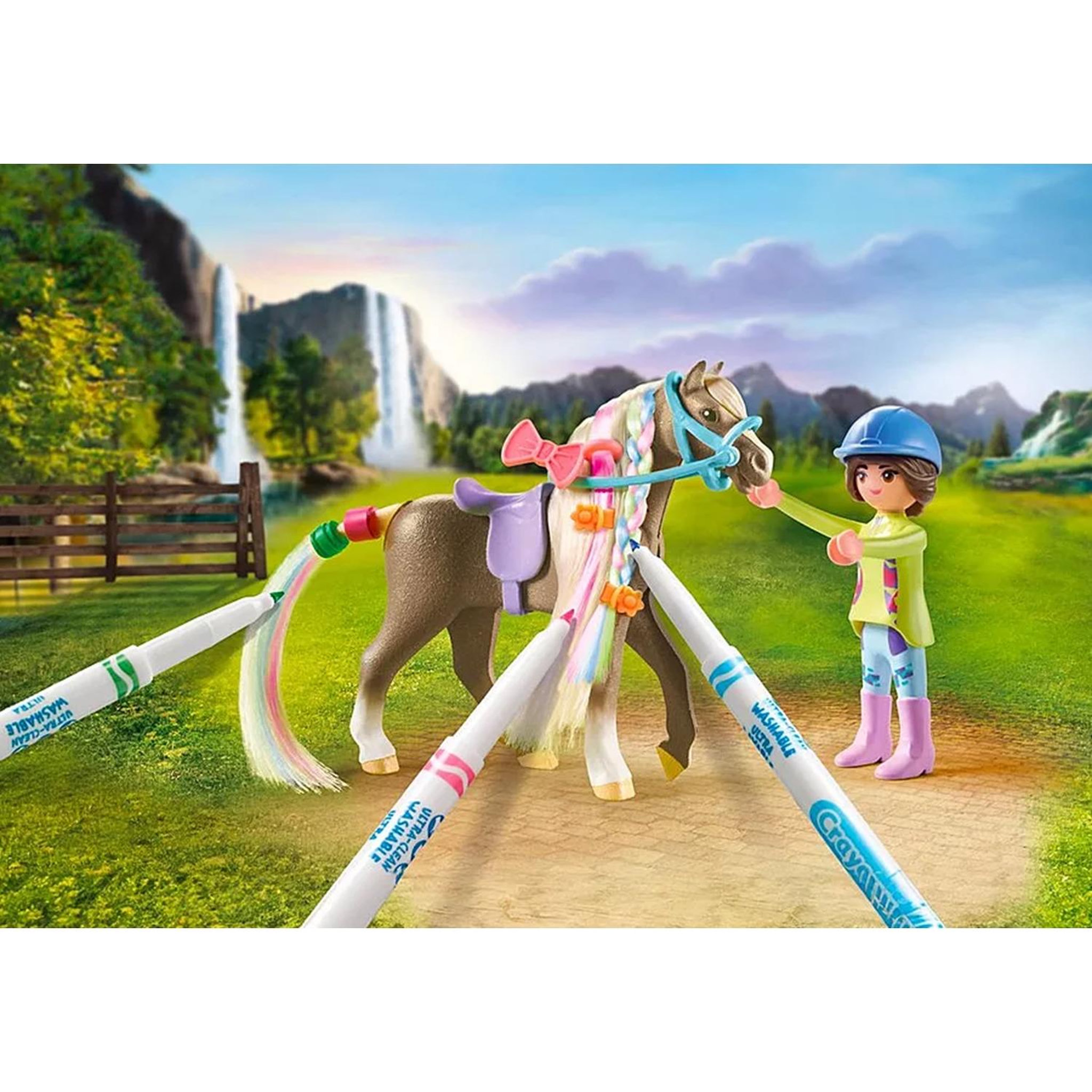 Voir la diapositive 2 : PLAYMOBIL Cavalière avec crinière de cheval à colorier
