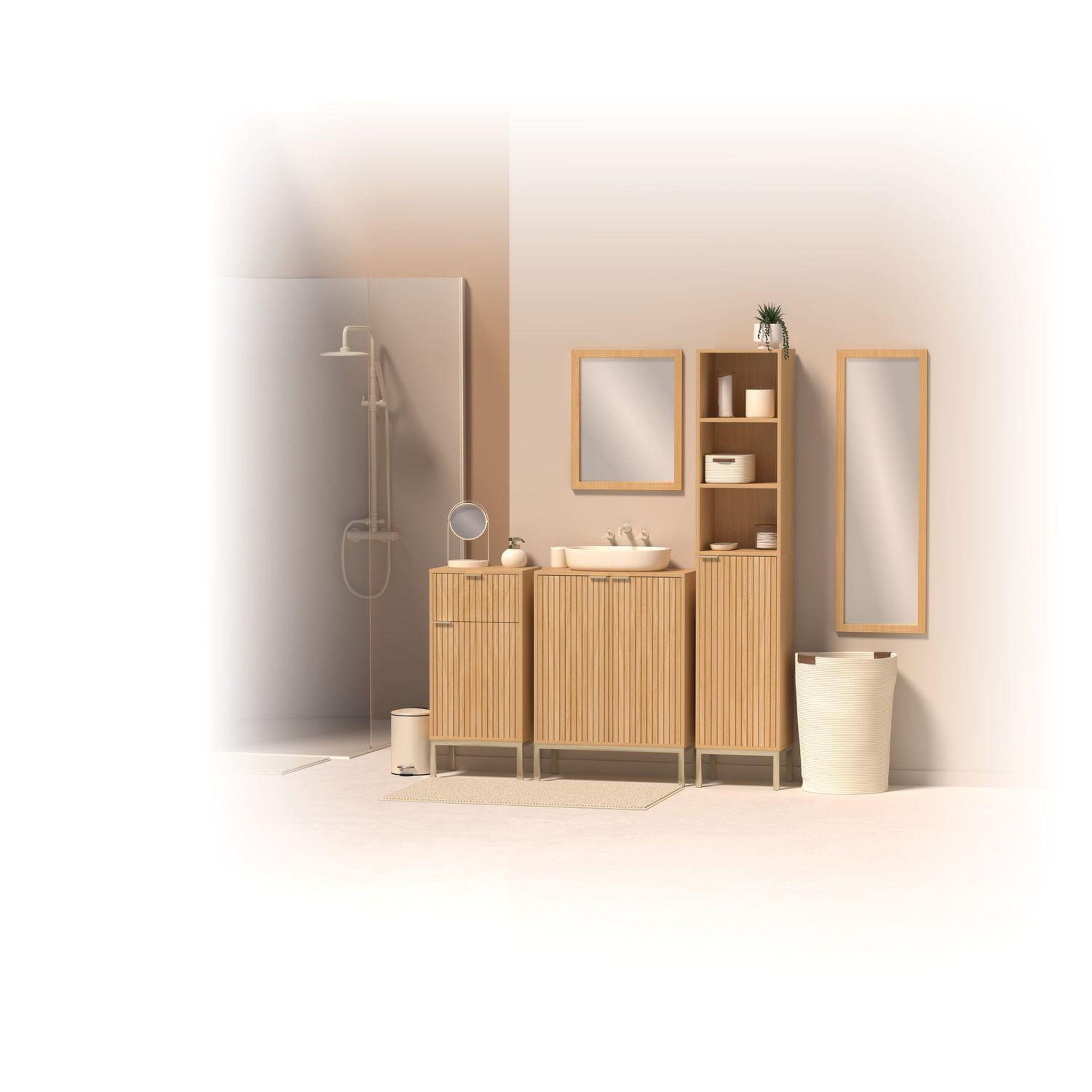 Voir la diapositive 2 : FIVE Meuble bas 1 porte et 1 tiroir en bois tasso - beige