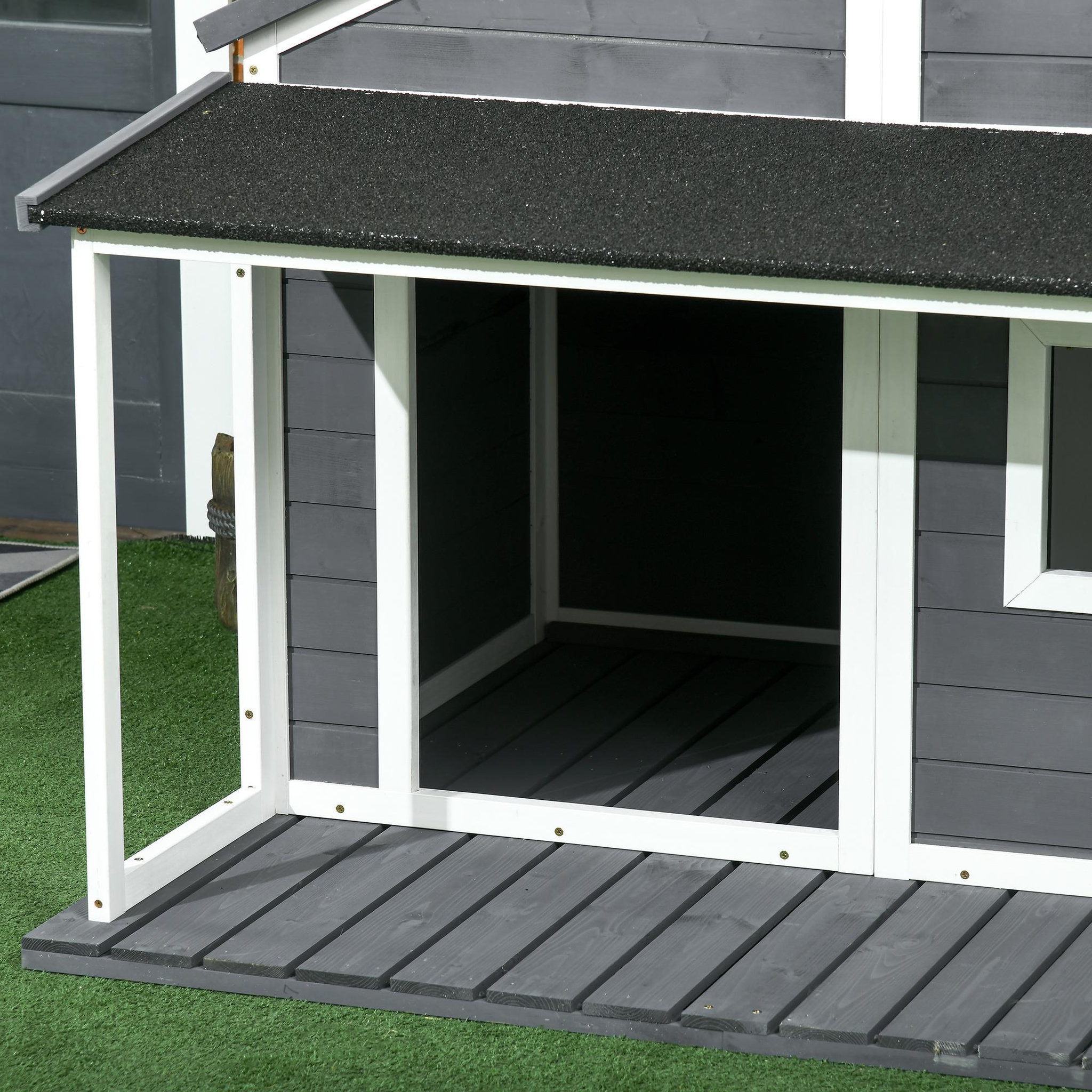 Voir la diapositive 4 : PAWHUT Niche pour chien extérieur terrasse et toit bitumé bois gris