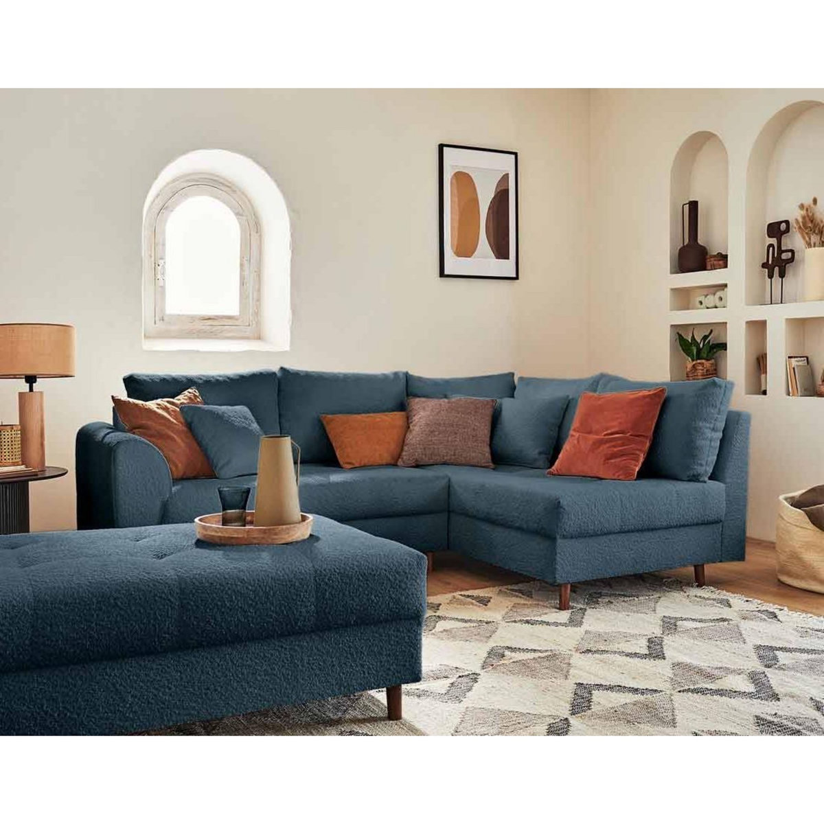 LISA DESIGN Rune - canapé d'angle droit - 4 places - avec pouf d'appoint - en tissu bouclette