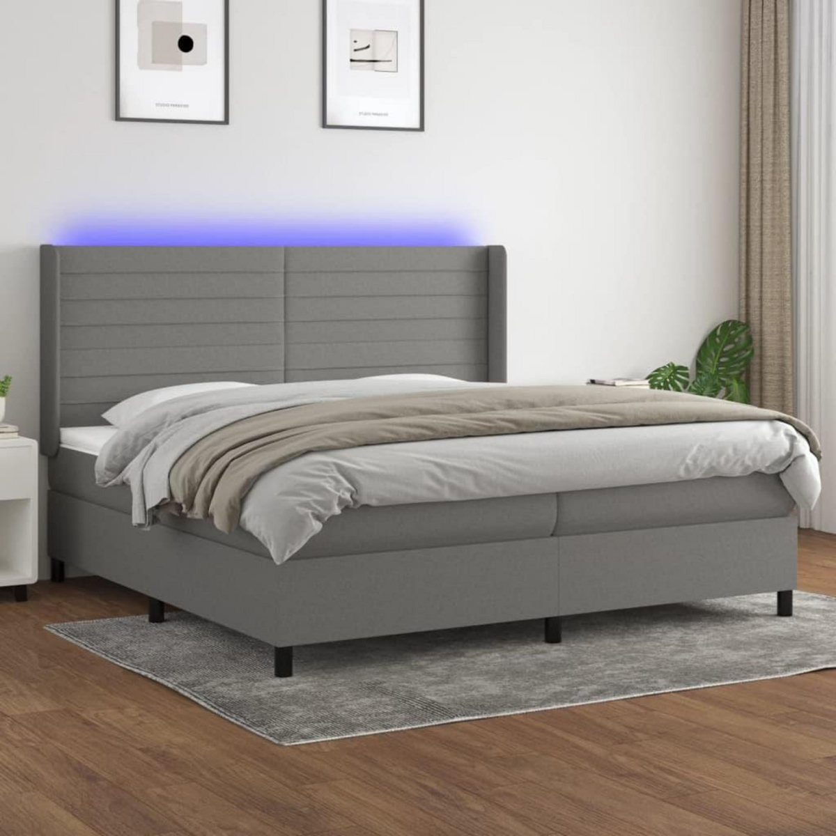 VIDAXL Sommier a lattes de lit matelas LED Gris fonce 200x200 cm Tissu