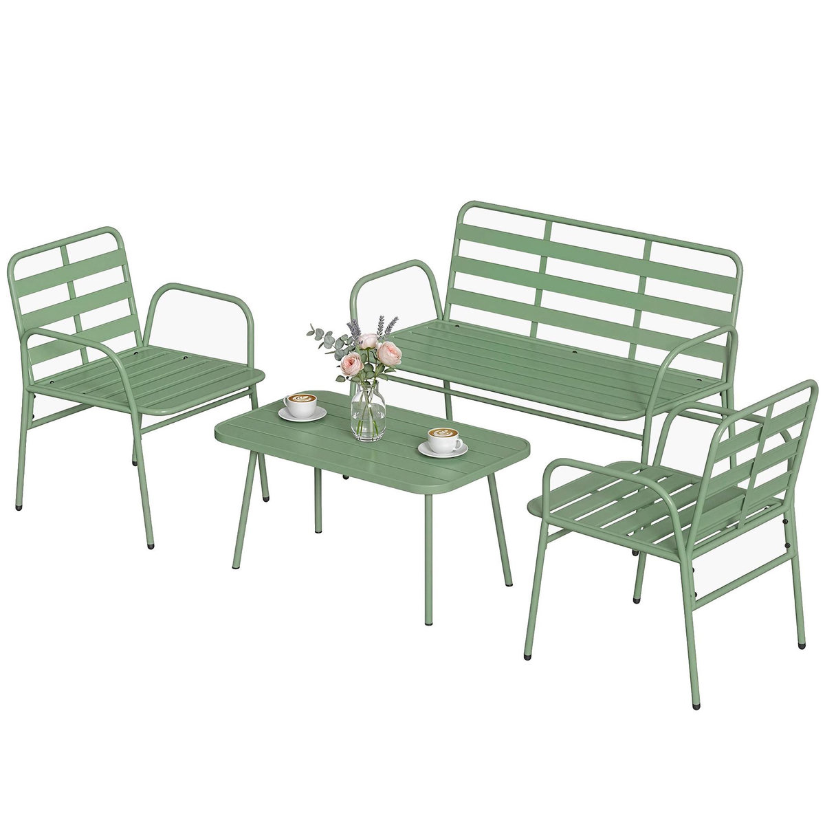 OUTSUNNY Salon de jardin style néo-rétro métal 4 places 4 pièces vert