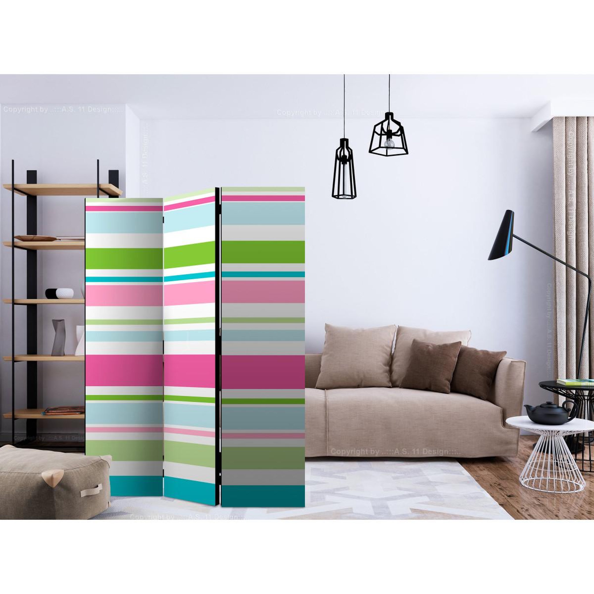 Voir la diapositive 2 : Paris Prix Paravent 3 volets  bright stripes  135x172cm