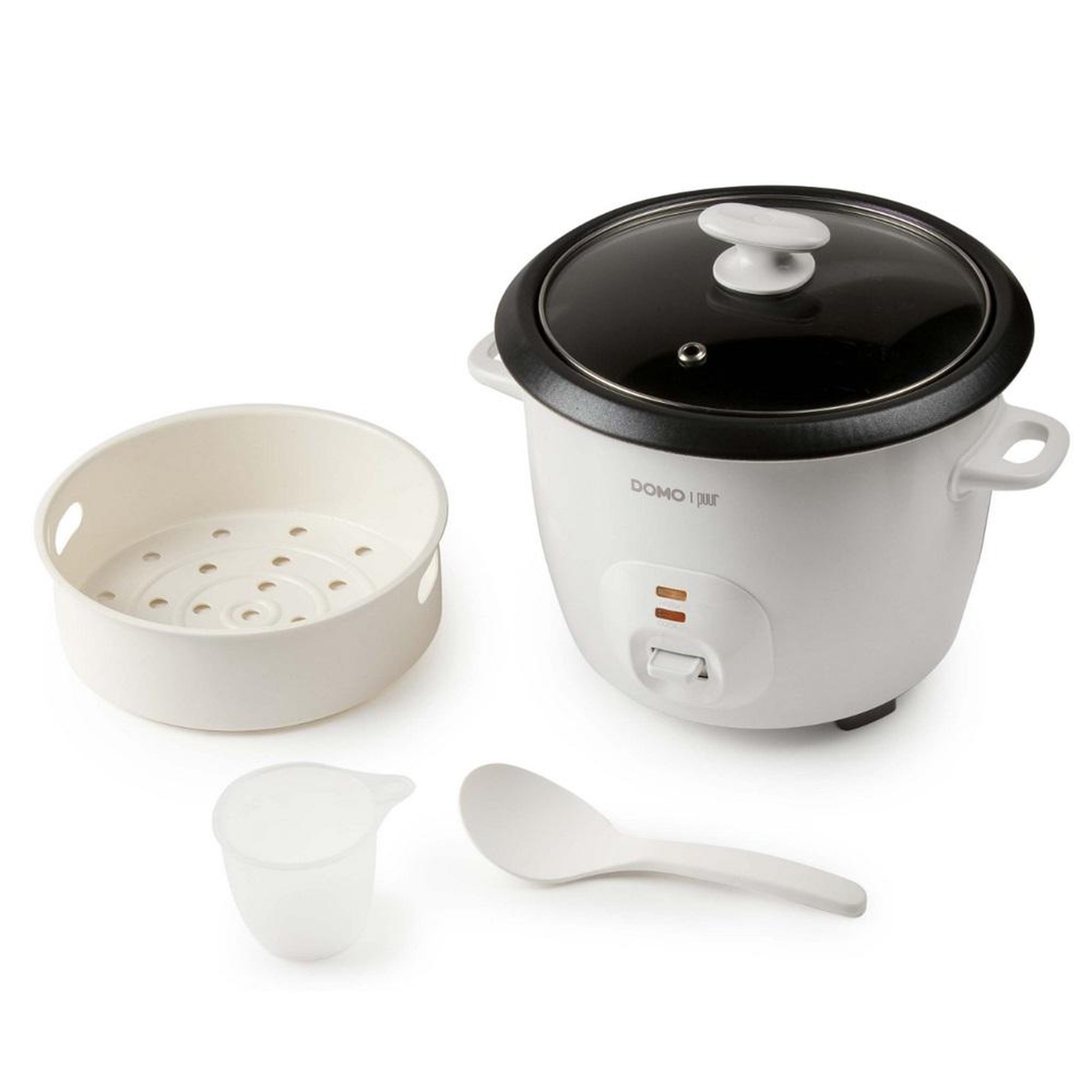 Voir la diapositive 2 : Domo Cuiseur à riz 1.3l 536w avec panier vapeur blanc - do9176rk