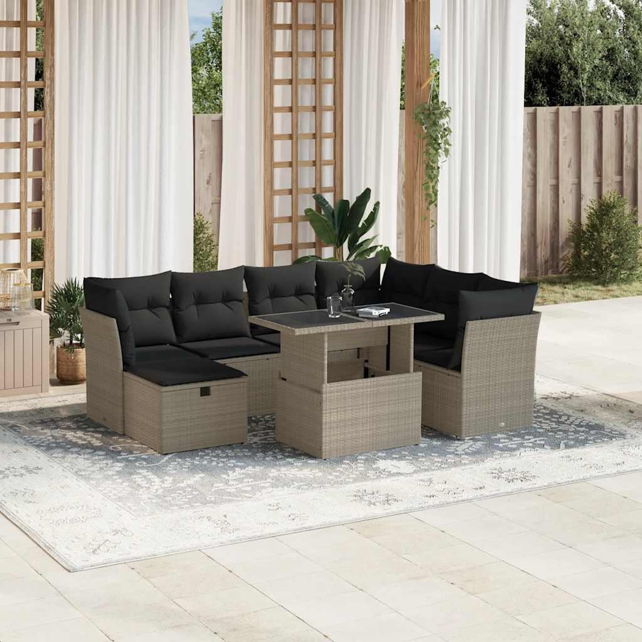VIDAXL Salon de jardin 8 pcs avec coussins gris clair resine tressee