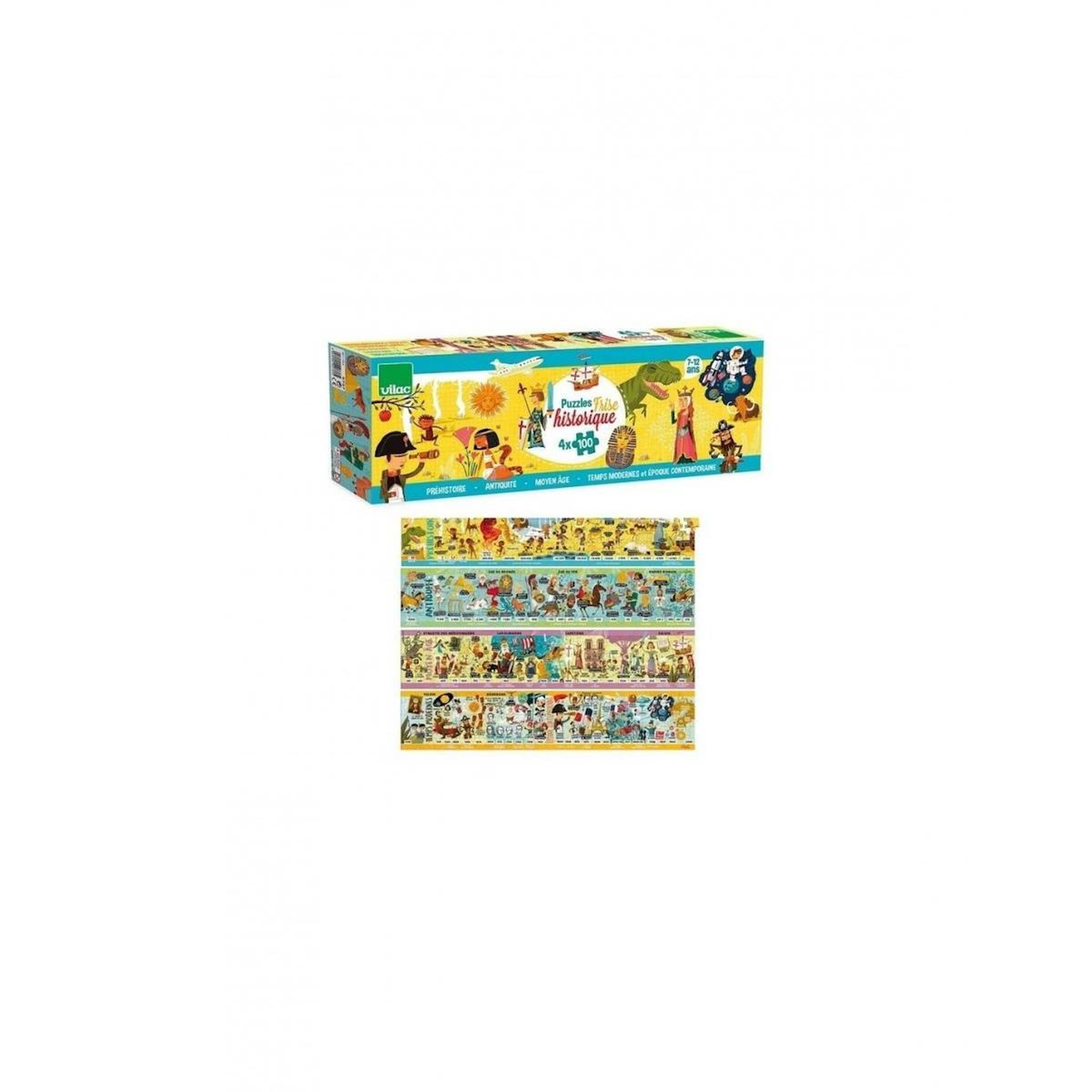 Vilac Grande Frise Historique – 4 Puzzles Bois De 100 Pièces – Chronologie Préhistoire à Aujourd'hui – Dès 6 Ans
