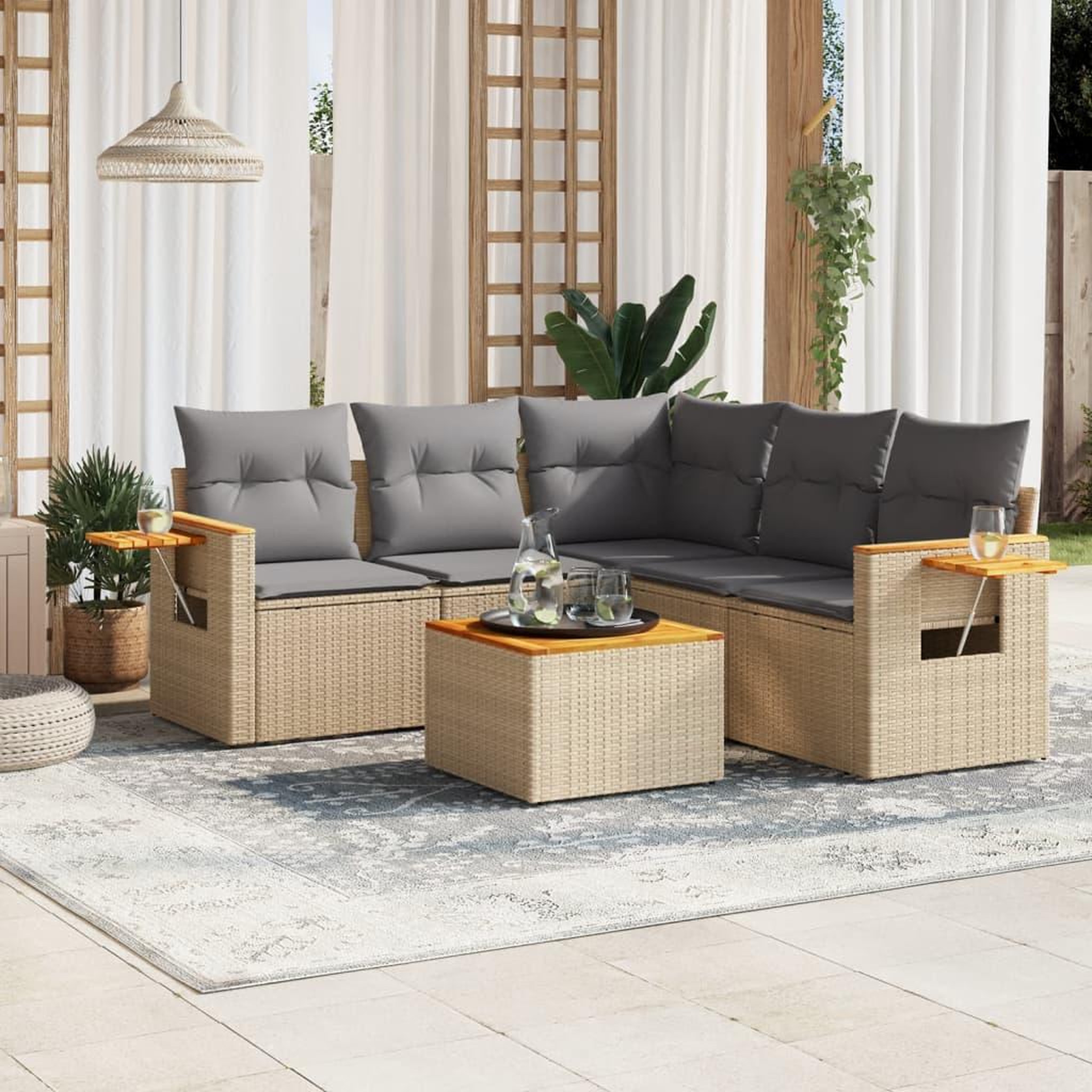 VIDAXL Salon de jardin avec coussins 6 pcs beige resine tressee