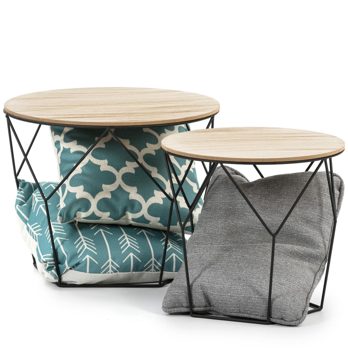 VS VENTA-STOCK Set de 2 Tables Basses Tokio,Plateau en placage de Bois Naturel et Structure en métal