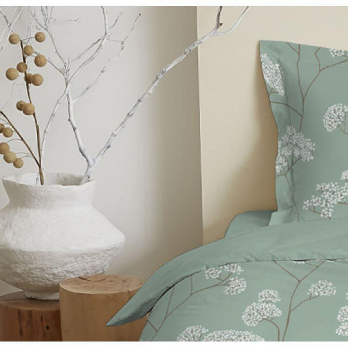 COTON PUR Parure de draps 3 pièces pour lit 90 x 190 cm Landscape Menthe