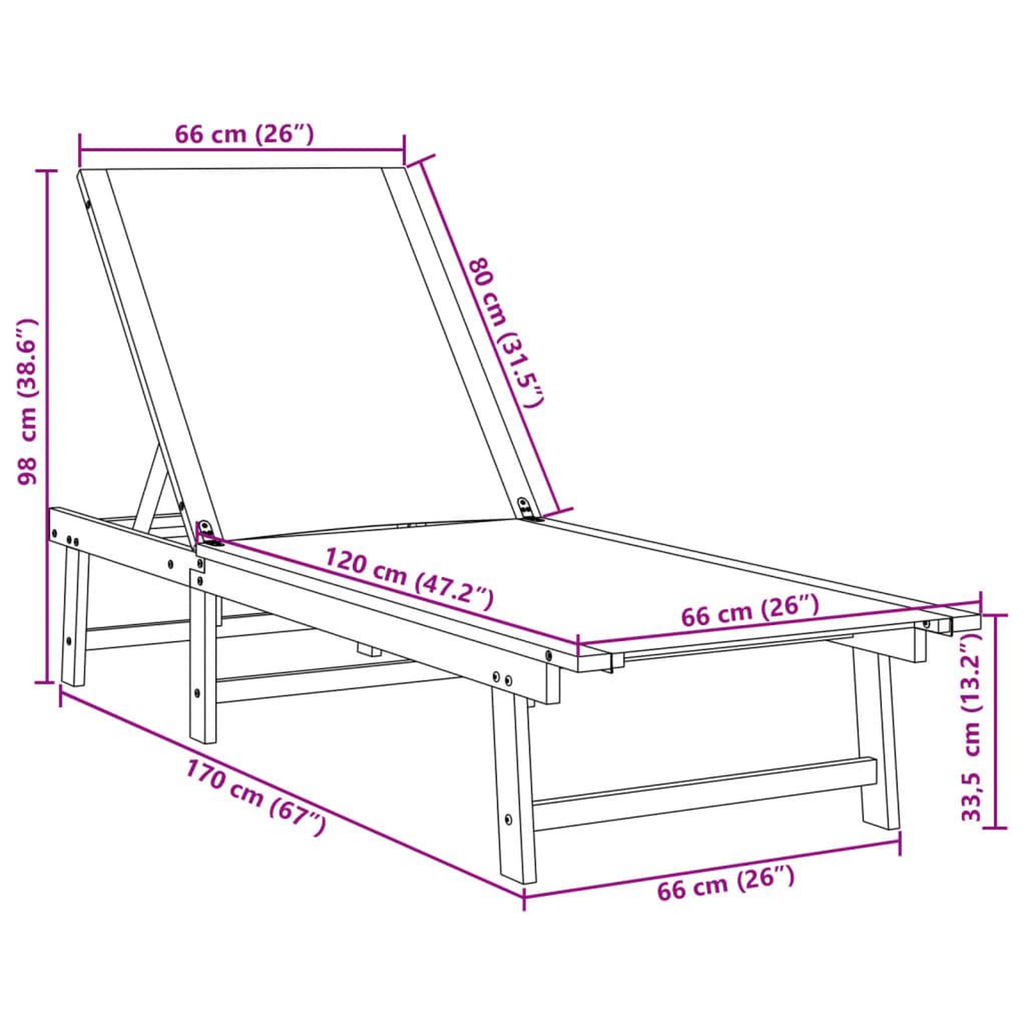 Voir la diapositive 6 : VIDAXL Chaise longue gris bois d'acacia solide et textilene