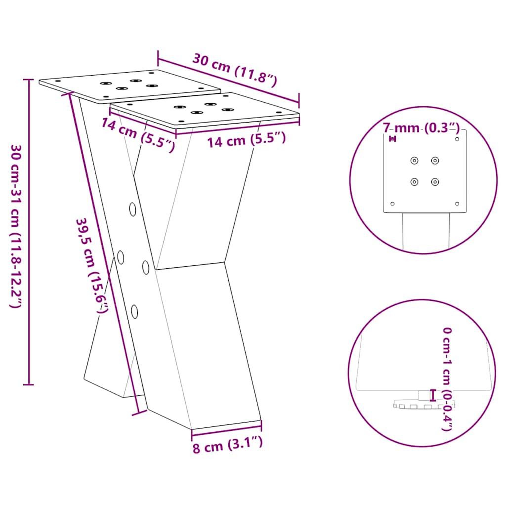Voir la diapositive 6 : VIDAXL Pieds de table basse forme de X 2 pcs blanc 30x(30-31) cm acier