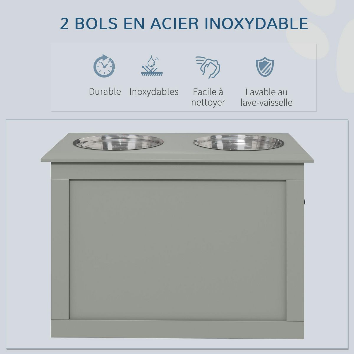 PAWHUT Gamelle double chien chat Porte-gamelles surélevé dim. 60L x 30l x 41H cm 2 gamelles poignées coffre MDF