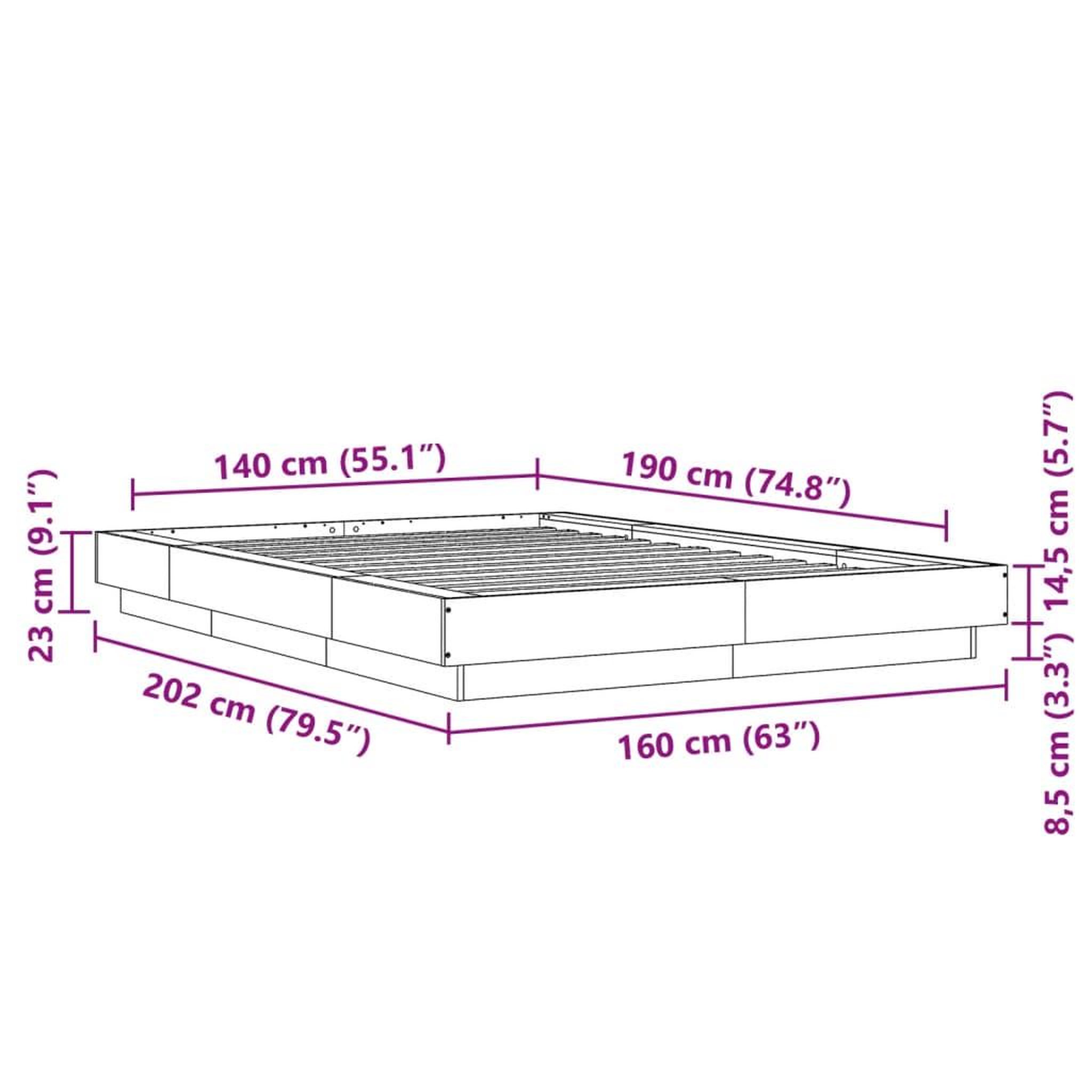 Voir la diapositive 6 : VIDAXL Cadre de lit avec lumieres LED sans matelas blanc 140x190 cm