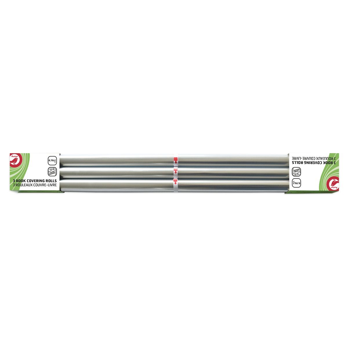 AUCHAN Lot de 3 rouleaux couvre-livre 0,7x2m transparents