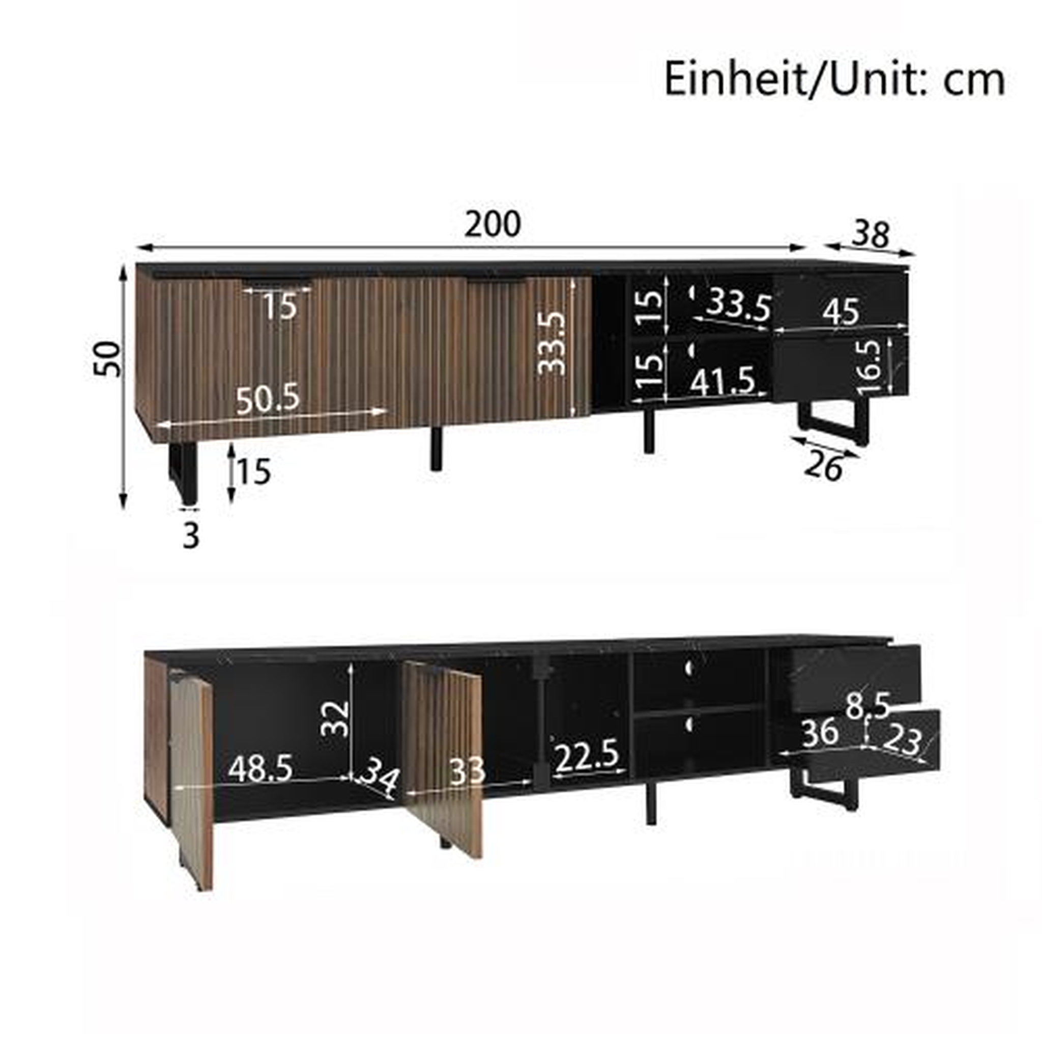 Voir la diapositive 3 : MERAX Meuble tv noir+naturel 200 cm led mdf