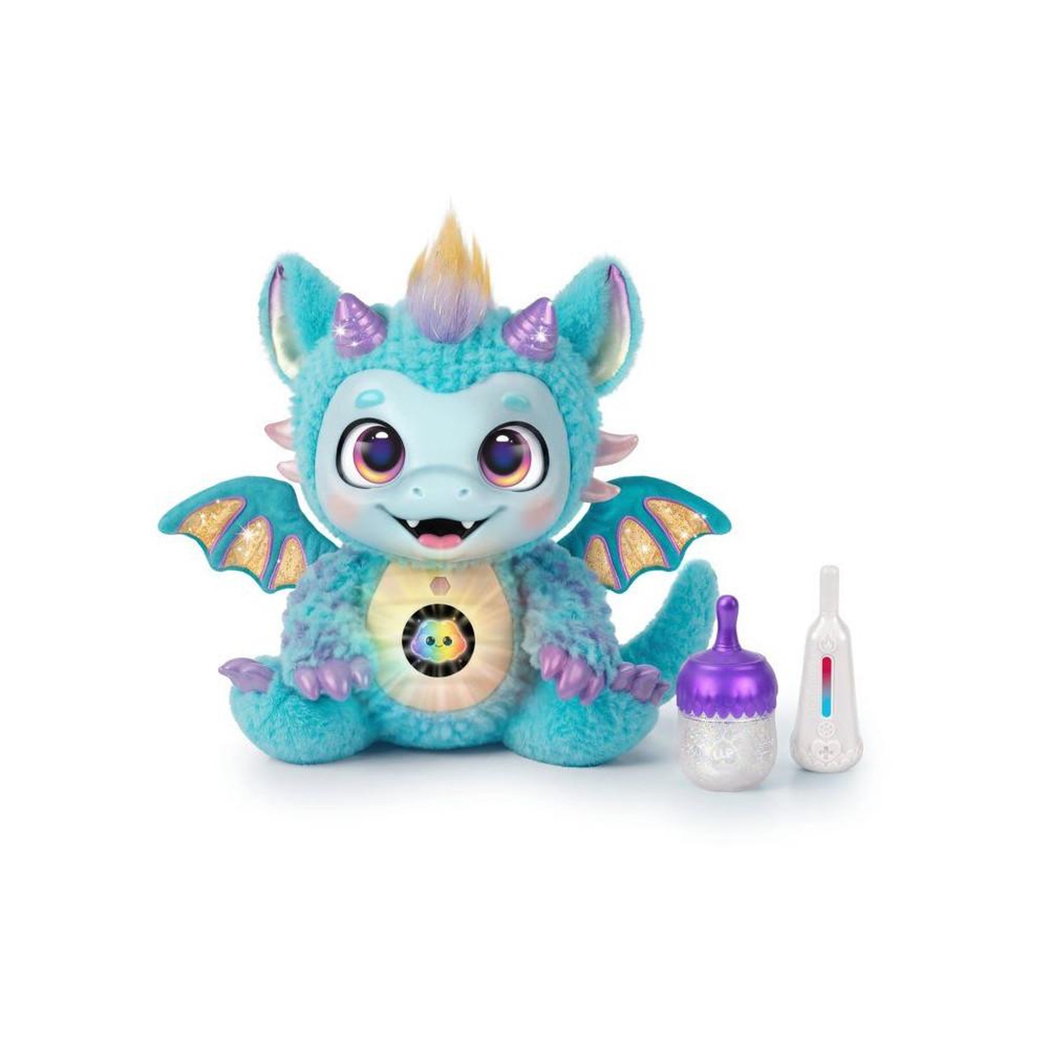 LITTLE LIVE PETS Dragon peluche interactif skye à sons et lumières multicolores, zones lumineuses qui changent de couleur et répondent aux câlins
