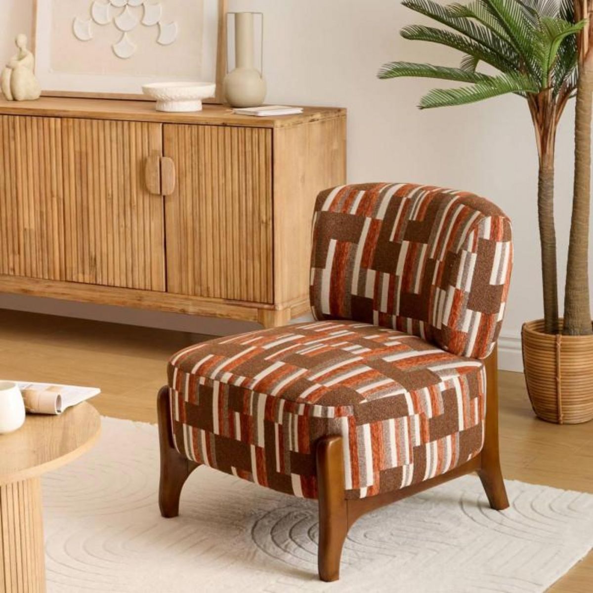 ATMOSPHERA Fauteuil en chenille avec pieds en bois effet noyer CALIX - Marron