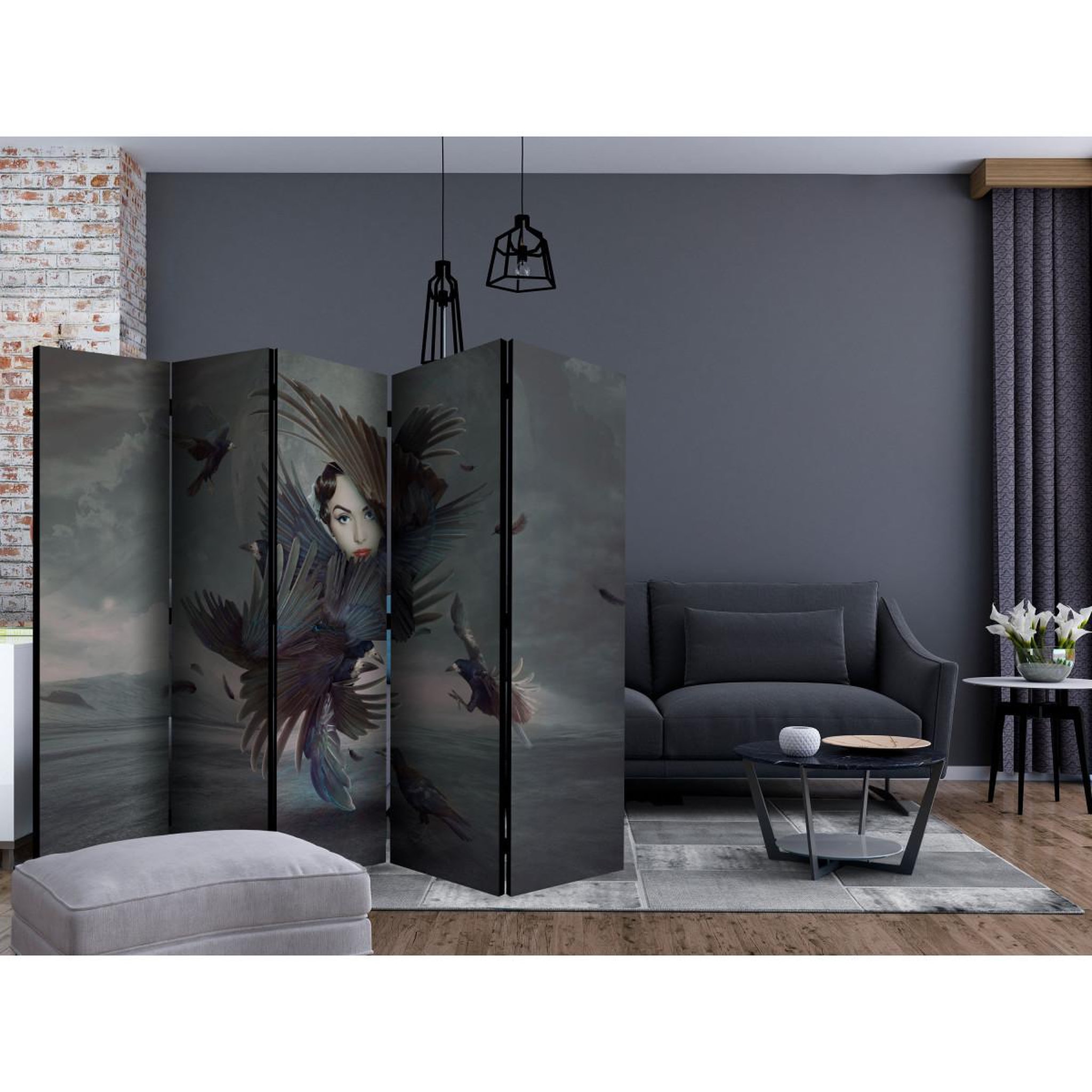 Voir la diapositive 2 : Paris Prix Paravent 5 volets  covered in feathers  172x225cm