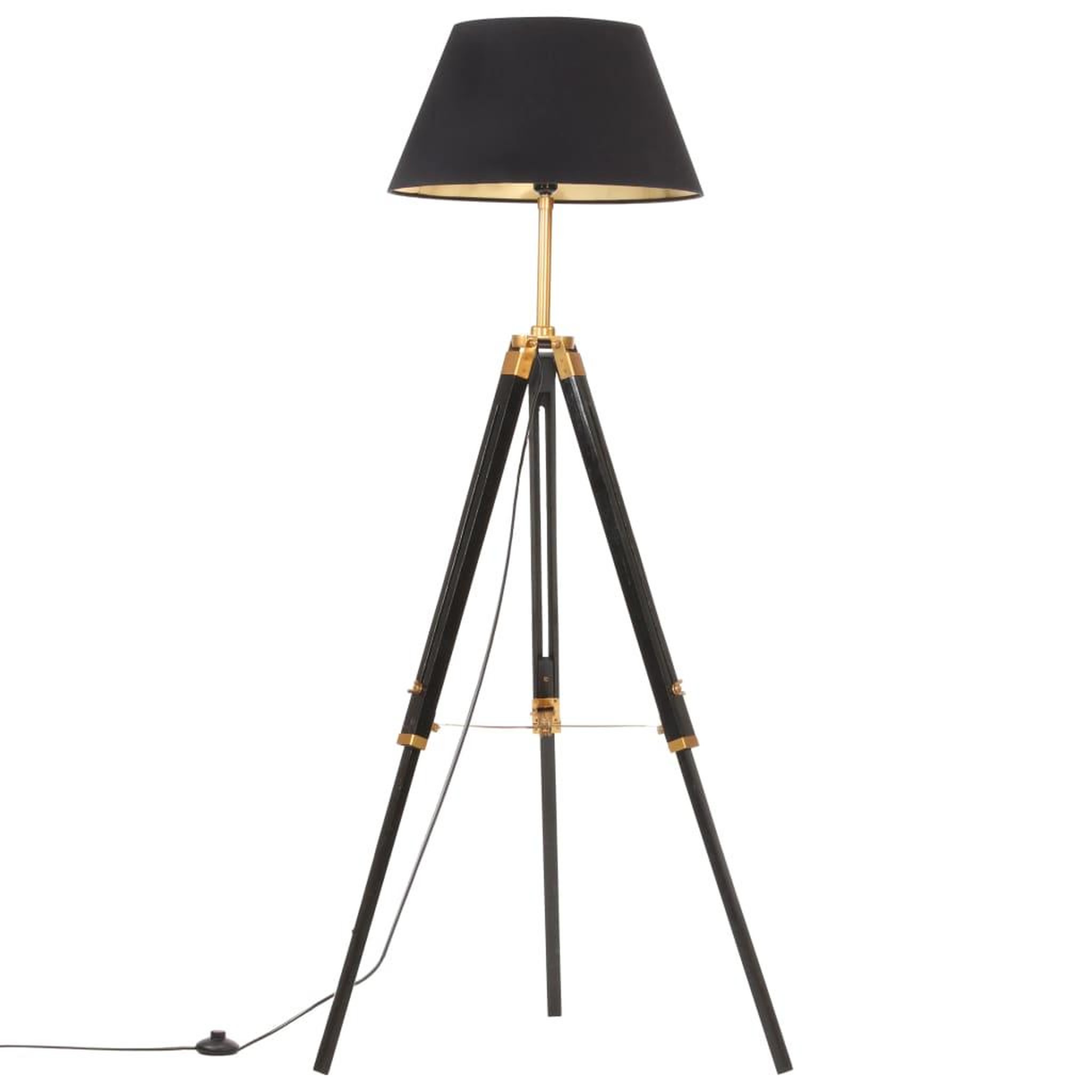 Voir la diapositive 2 : VIDAXL Lampadaire a trepied Noir et dore Bois de teck massif 141 cm
