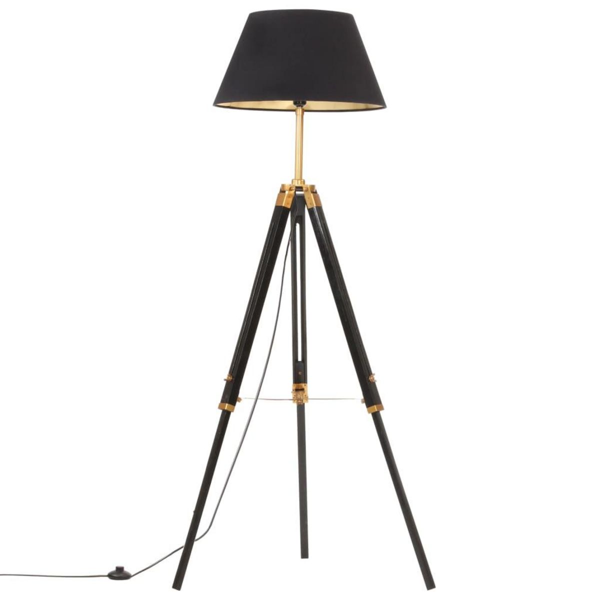 VIDAXL Lampadaire a trepied Noir et dore Bois de teck massif 141 cm