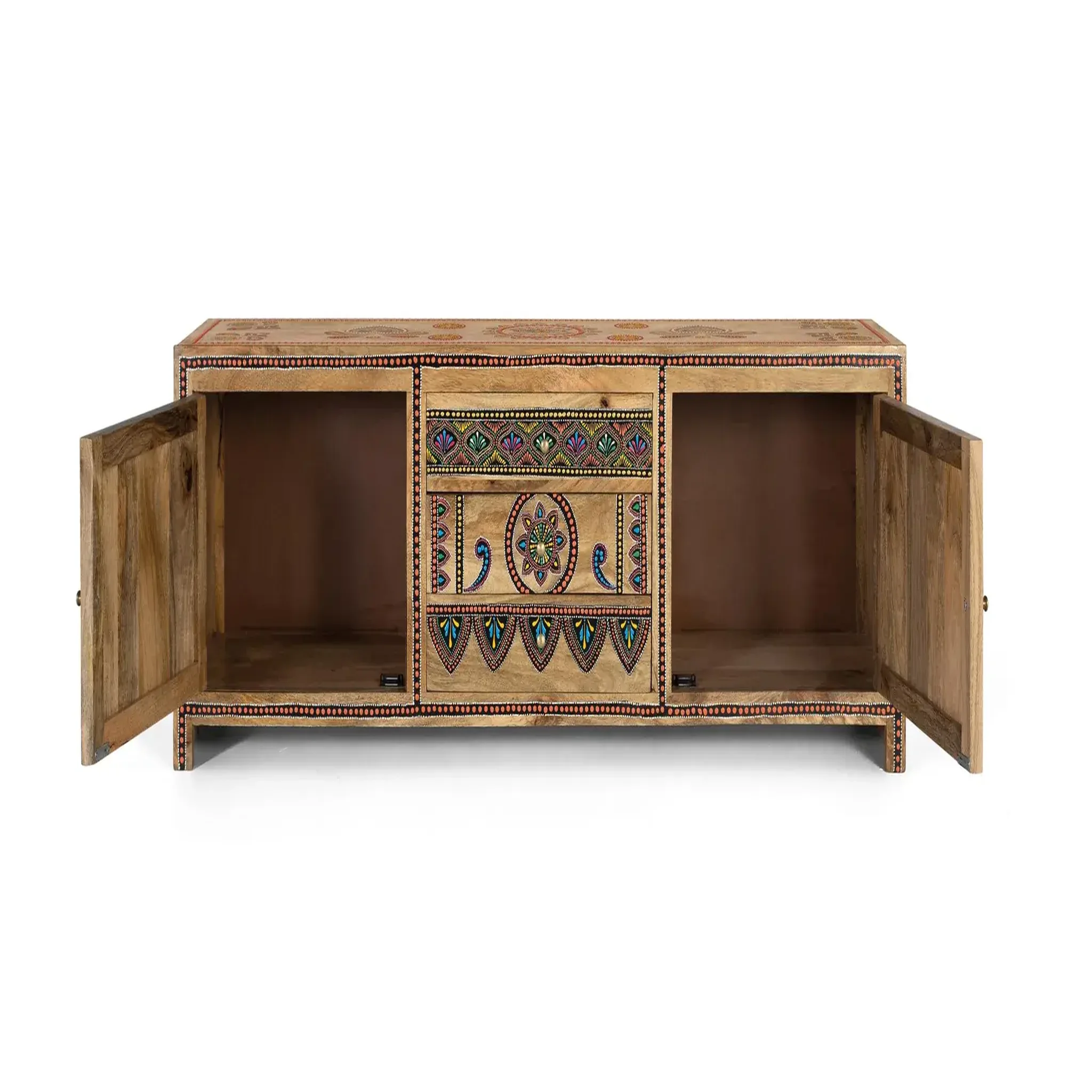 Voir la diapositive 2 : GINER Y COLOMER SL Meuble tv en bois de manguier 150 cm style boho ethnique