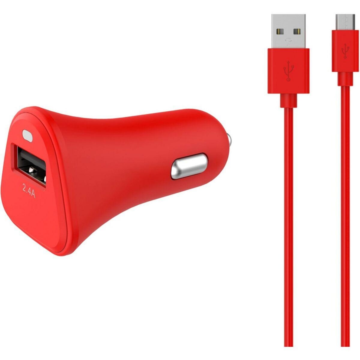 ESSENTIEL B Chargeur allume-cigare USB 2,4A + Cable Micro-USB rouge