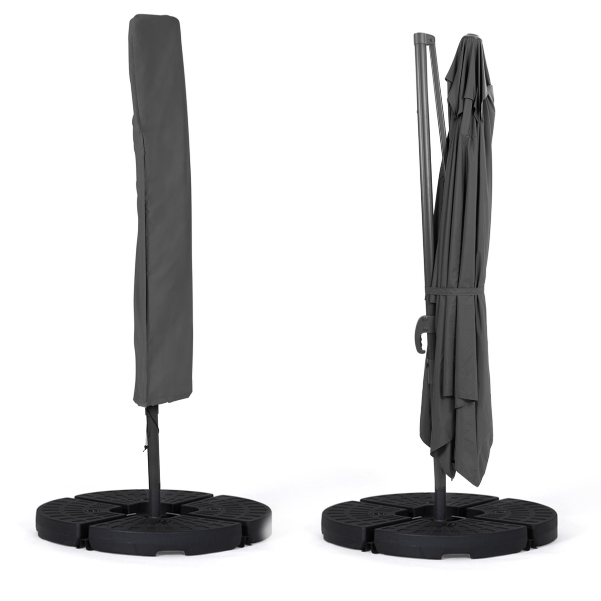 ID MARKET Parasol déporté inclinable rotatif 360 CALVI gris 3x3 M avec 4 dalles et housse