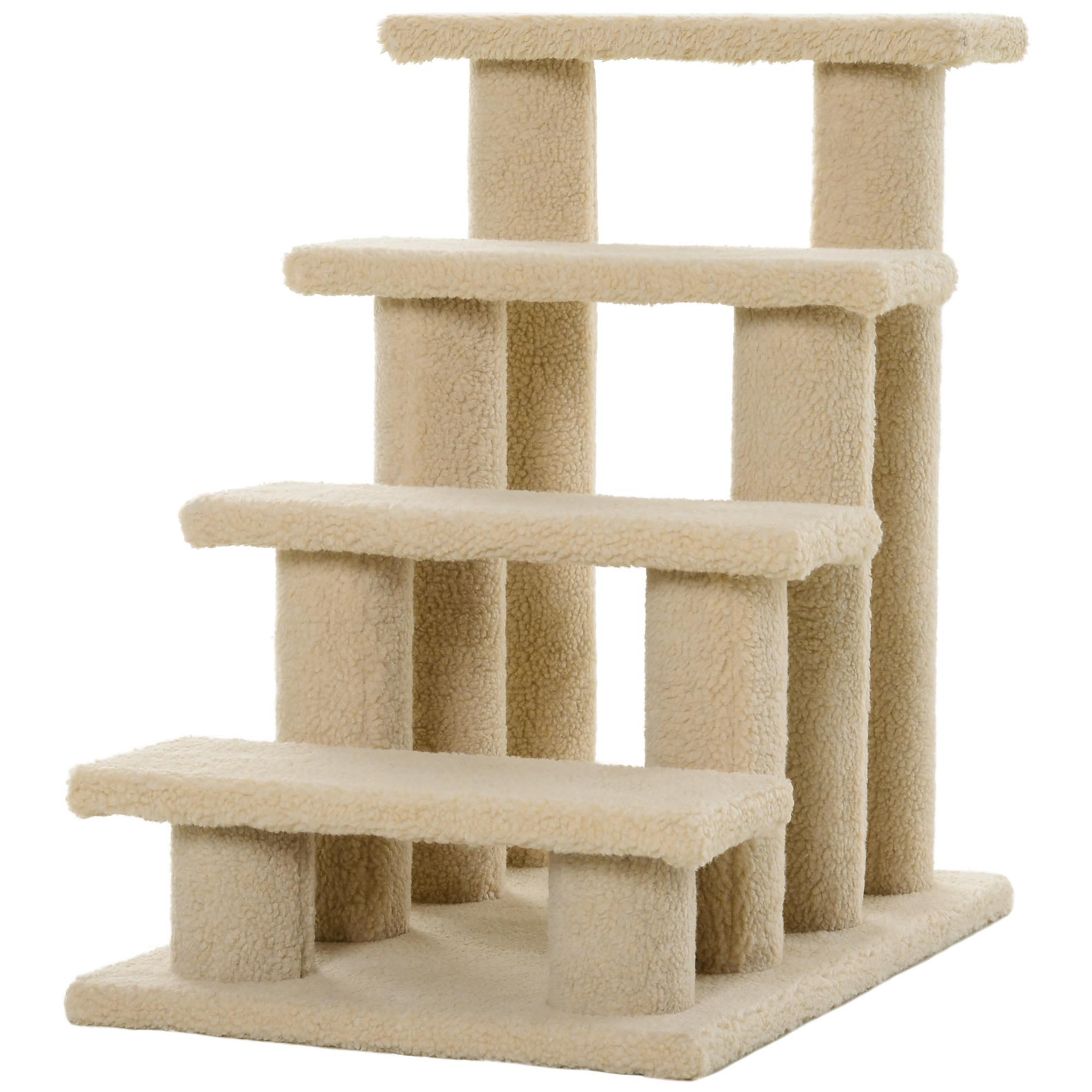PAWHUT Escalier pour chat - escalier pour chien - 4 marches - revêtement flanelle grande douceur haute densité - structure panneaux particules - beige