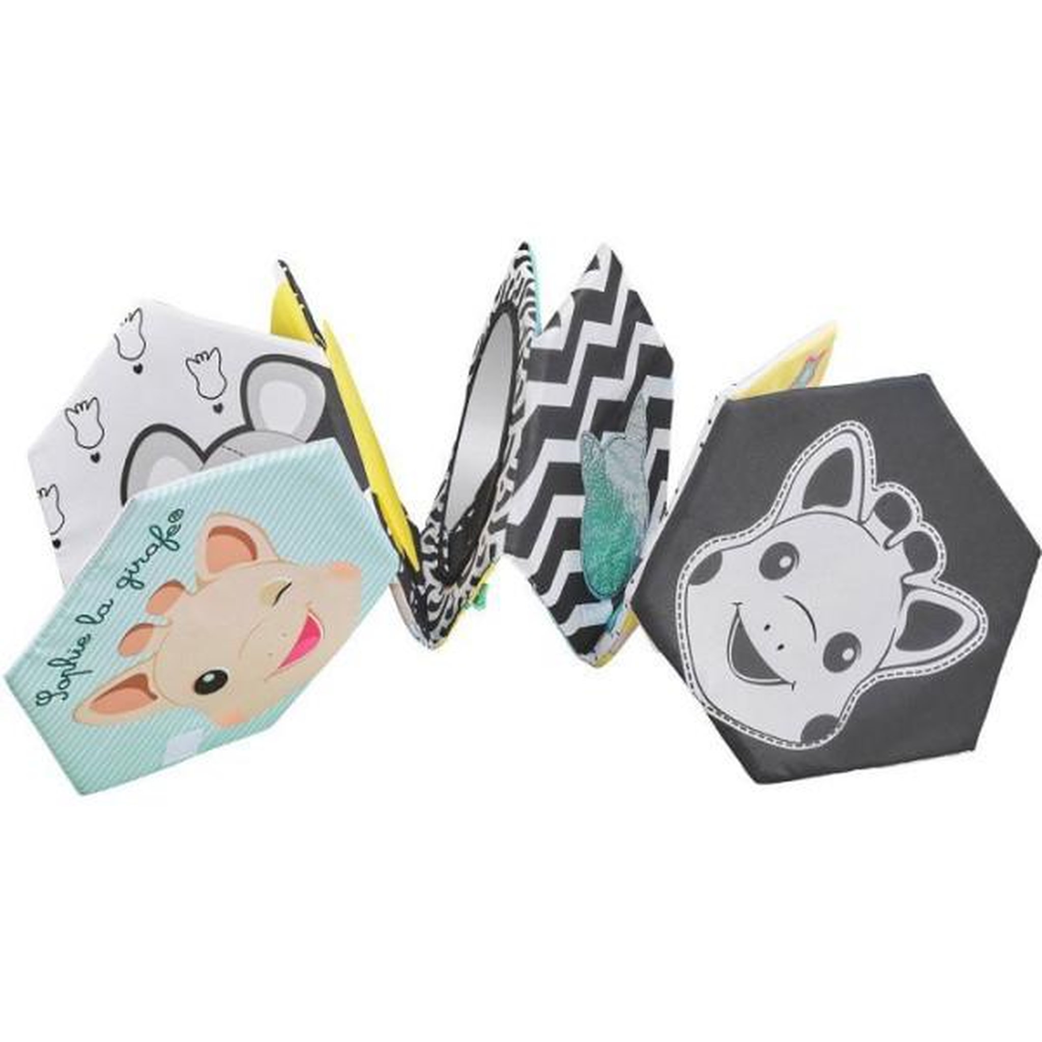 Voir la diapositive 3 : SOPHIE LA GIRAFE Livre tapis d'éveil - SOPHIE LA GIRAFE - 7 émotions - Textures variées - Recto verso noir et blanc