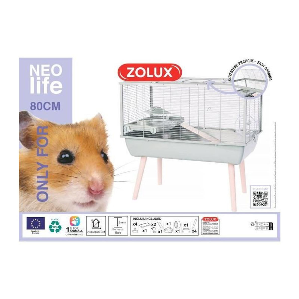 Zolux Cage rongeur surélevée - ZOLUX - Néolife - Pour hamster - 78 x 48 x 75 cm - Vert