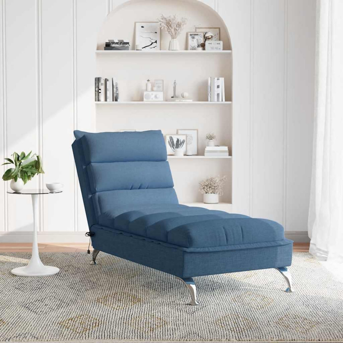 VIDAXL Chaise longue de massage avec coussins bleu tissu