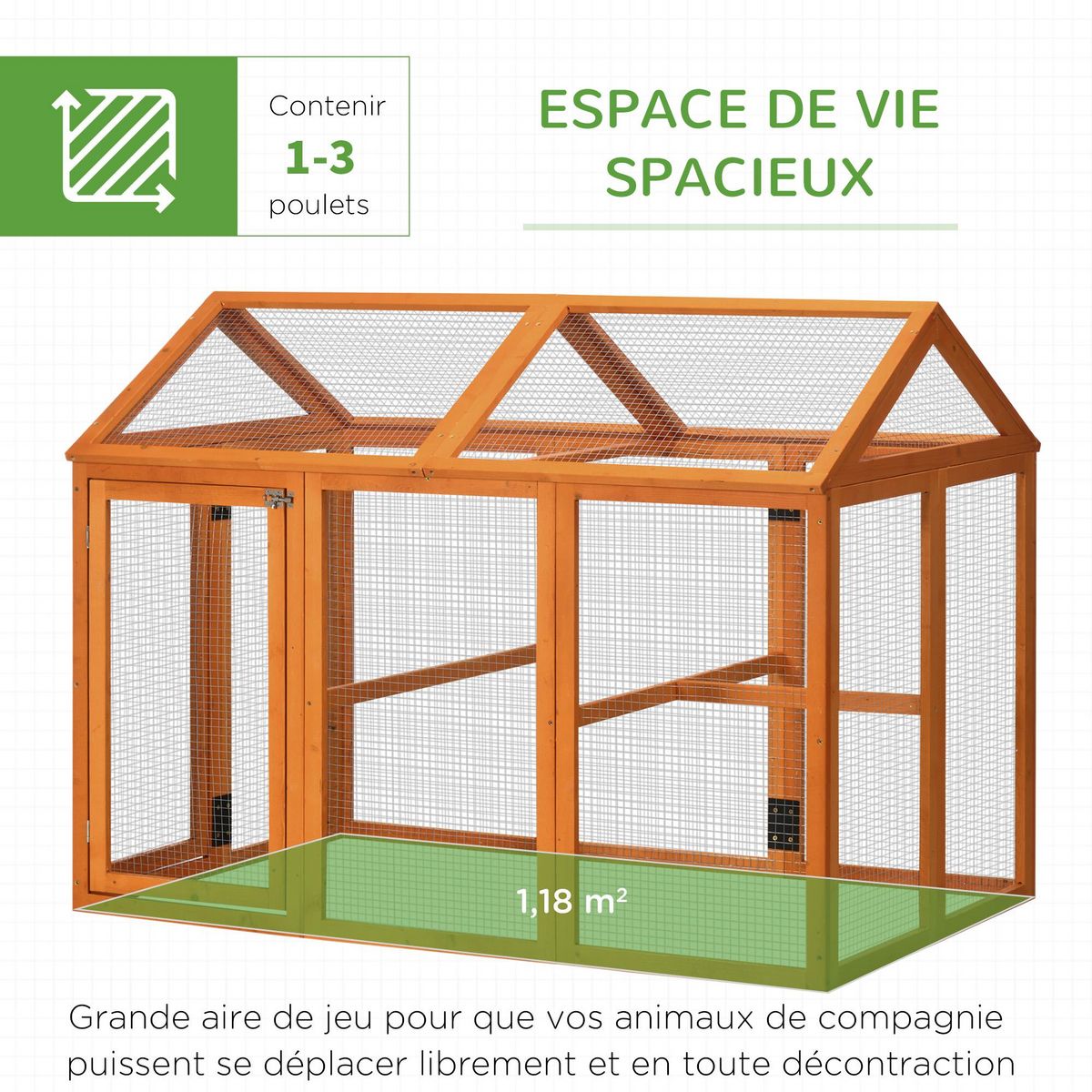 PAWHUT Enclos poulailler parc grillagé dim. 140L x 88,5l x 106H cm - bois de sapin pré-huilé