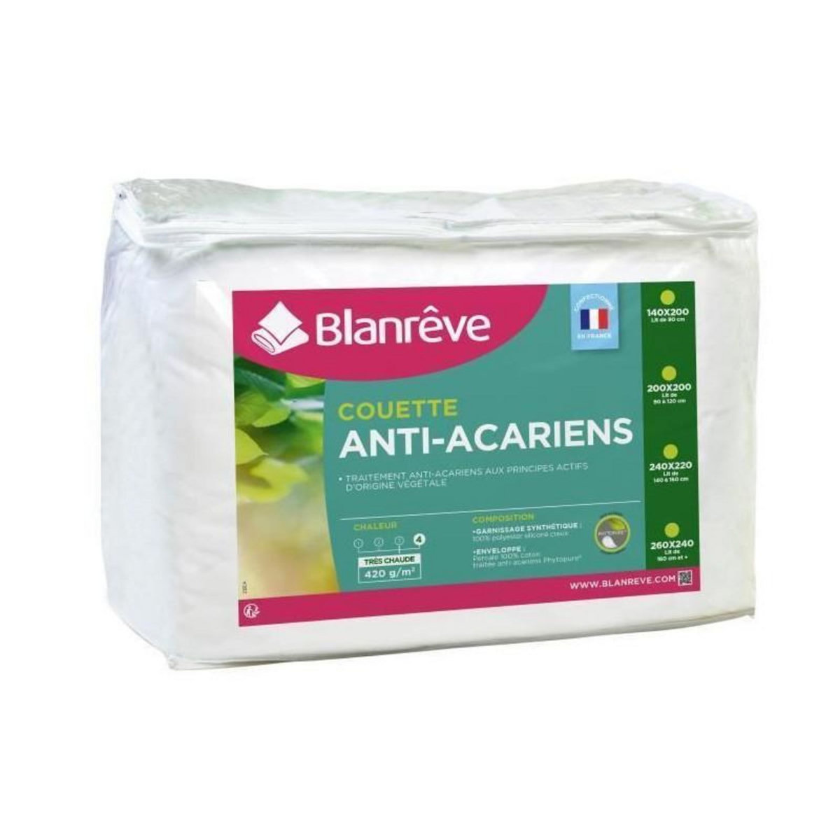 BLANREVE BLANREVE Couette tres chaude Percale - Anti-acariens - 420g/m2 - 140x200cm