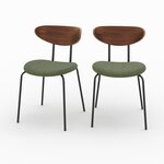 Rendez vous déco Lot de 2 chaises en velours côtelé vert kaki et dossier en noyer - Jade. Coloris disponibles : Vert, Jaune